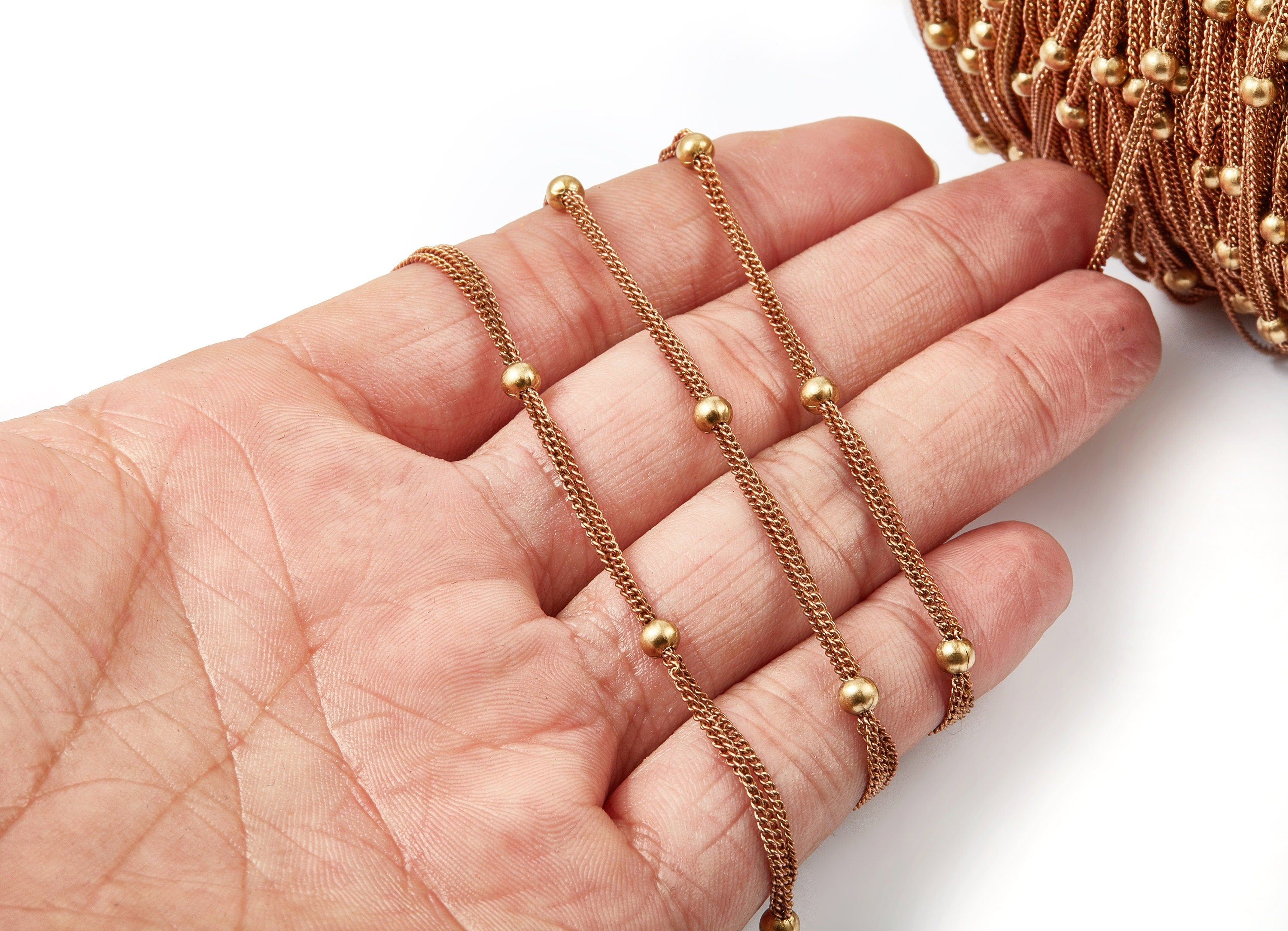 Ball Satellite Triple Curb Chain - Iron Chain- Soldered - 0.08&quot; x 0.05&quot; x 0.16&quot; - for Necklace Jewellery Making - CC1110 - DOMEDBAZAAR