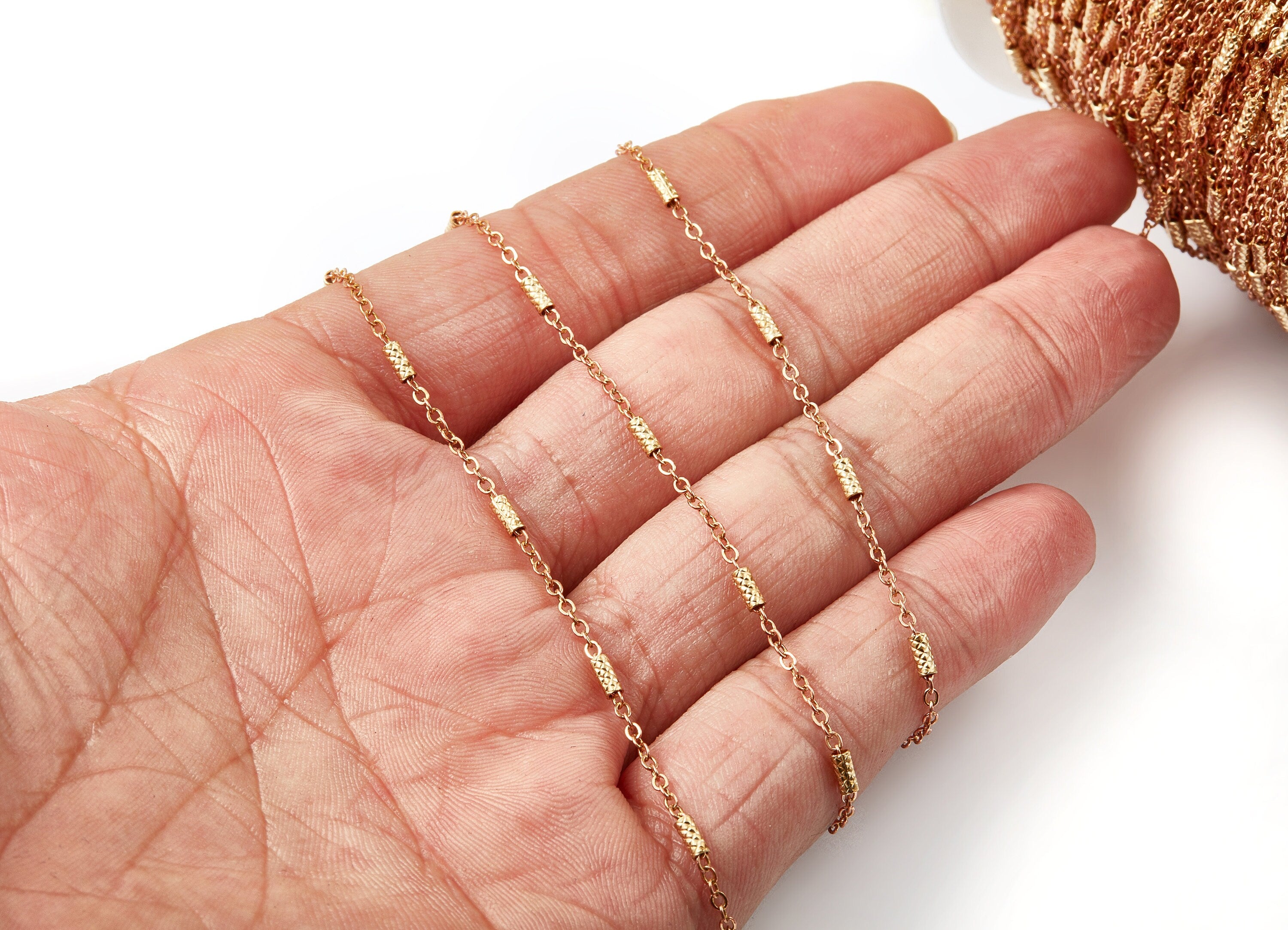 Bar Satellite Round Link Cable Chain - Iron Chain- Soldered - 0.08&quot; x 0.06&quot; x 0.08&quot; - for Necklace Making - CC1112 - DOMEDBAZAAR