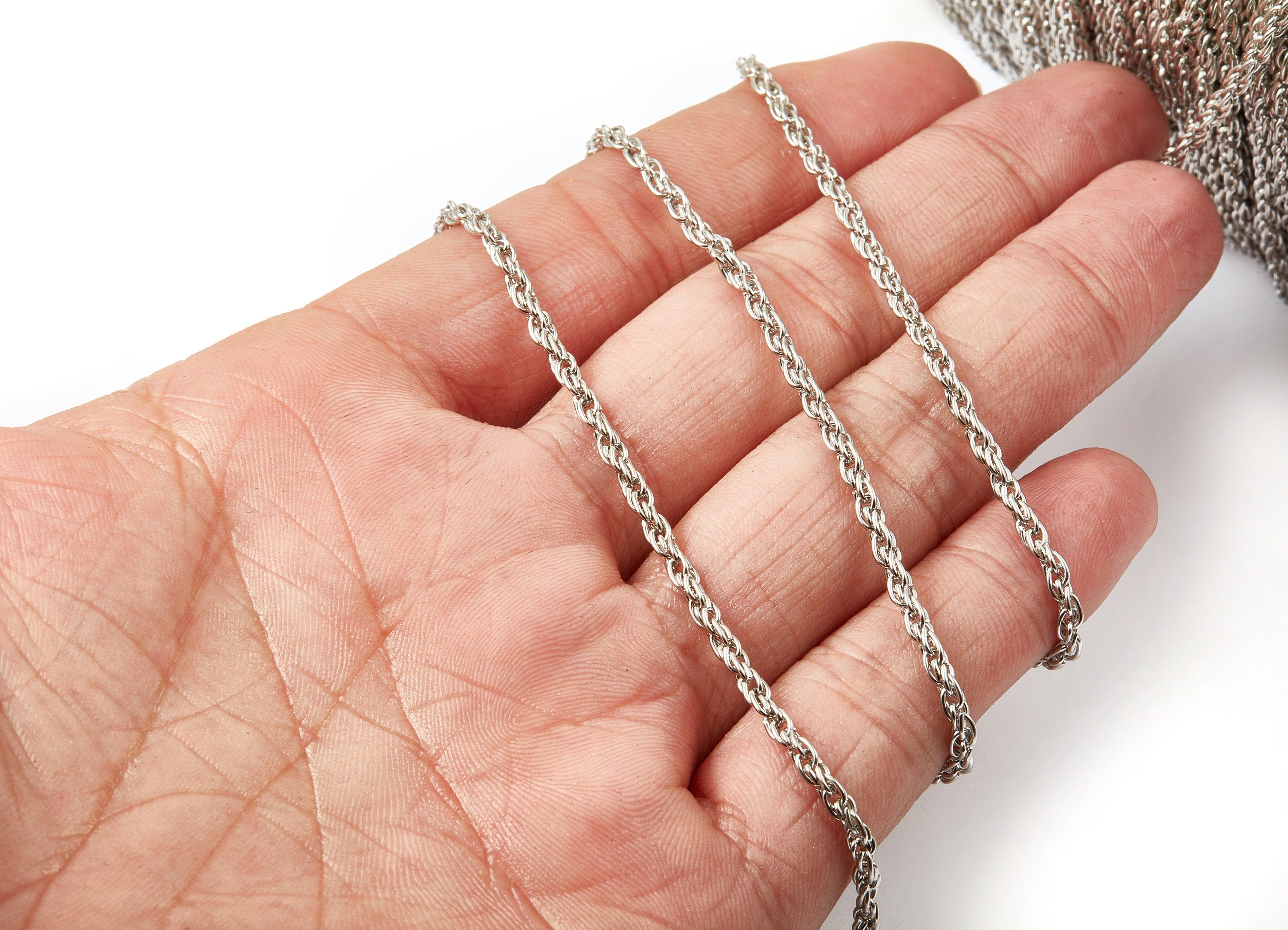 Rope Chain - Silver Tone Plated Chain - Unsoldered Iron Chain - 0.15&quot; x 0.11&quot; x 0.02&quot; - for Necklace  Jewellery Making - CC1115S - DOMEDBAZAAR