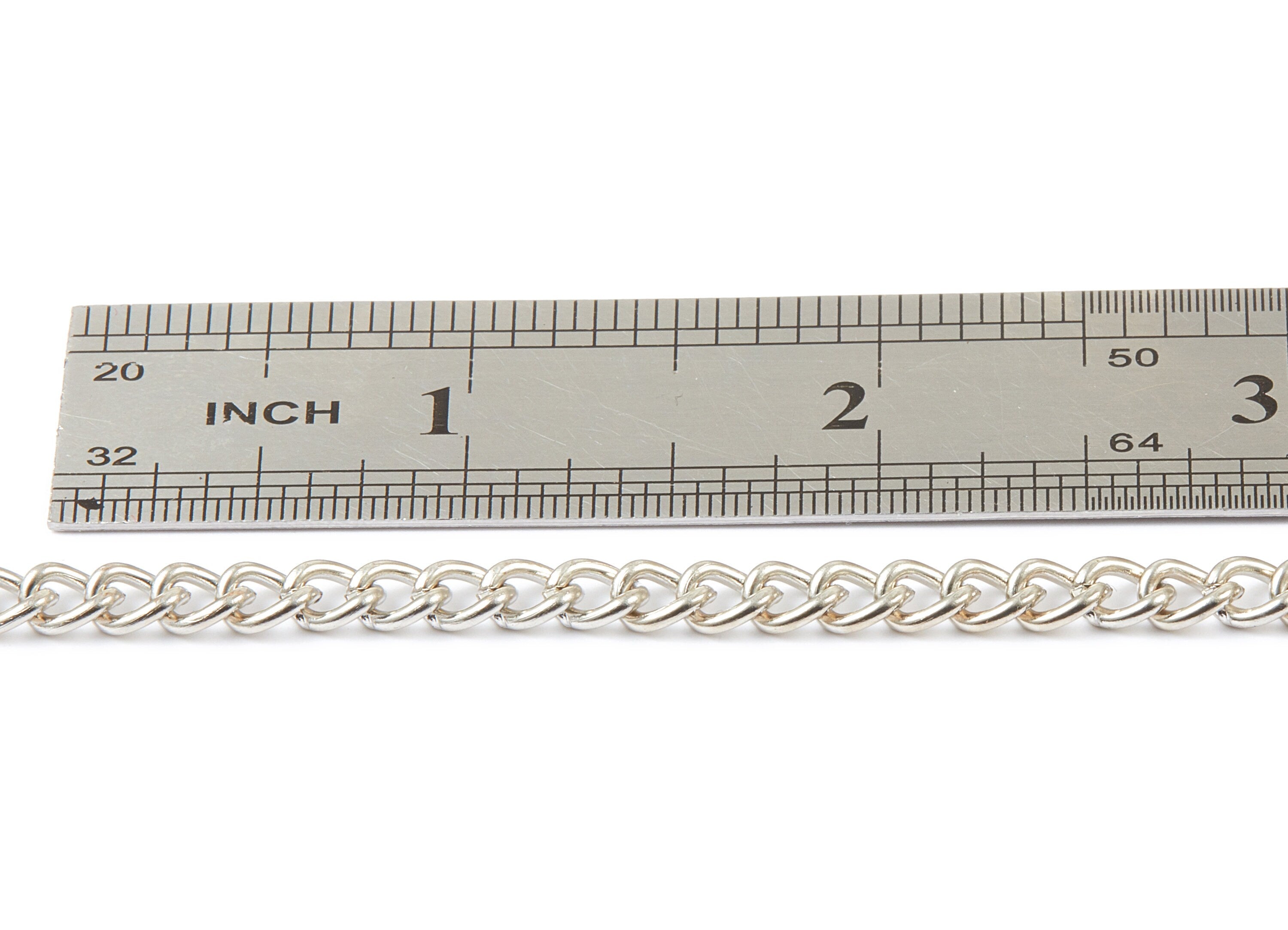 Curb Chain - Iron Military Chain -  Silver Tone Plated - Keychain - Unsoldered Link - for Jewelry Making - 0.26&quot; x 0.19&quot; x 0.04&quot; - CC1119S - DOMEDBAZAAR