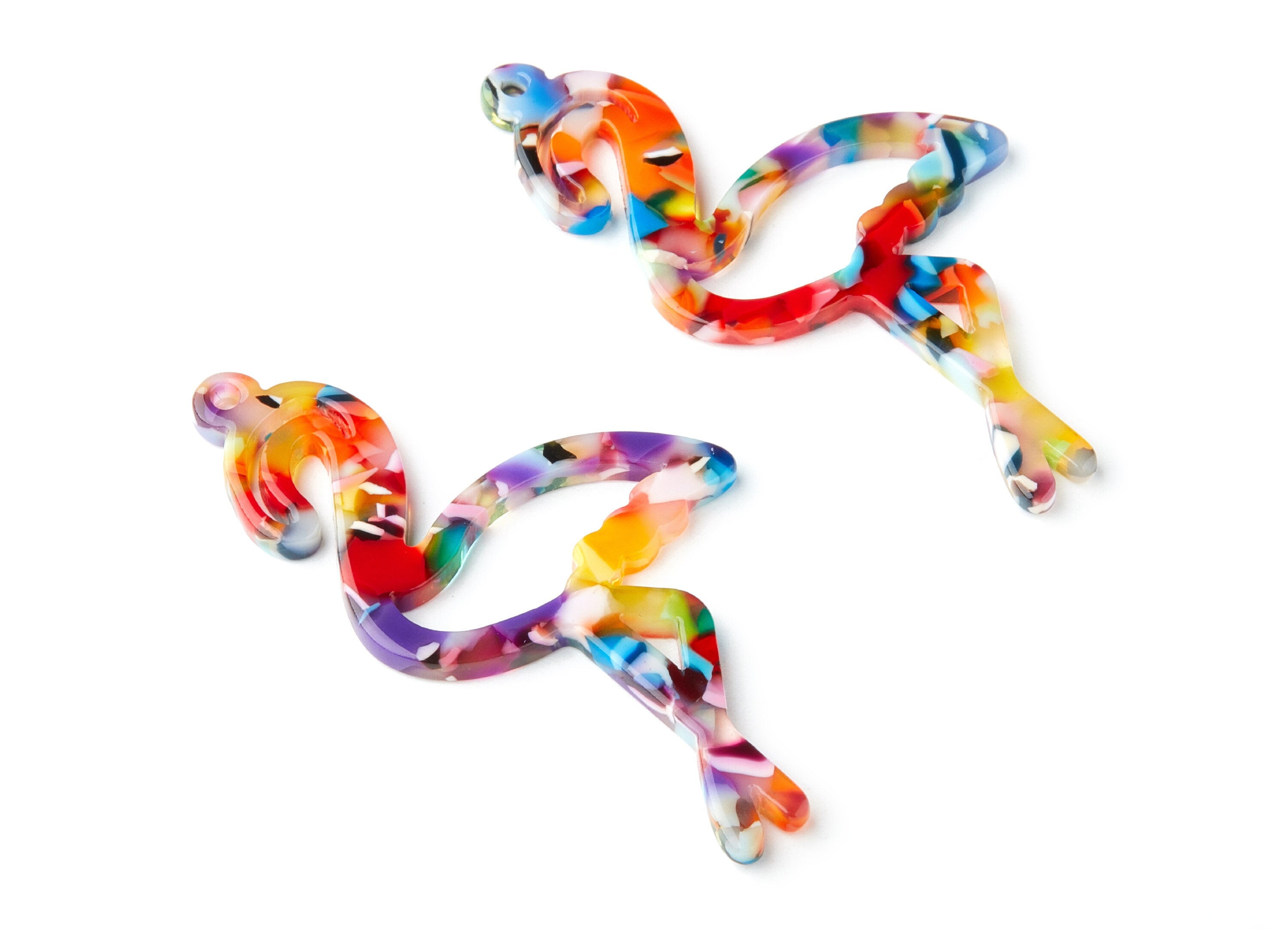 Acetate Flamingo Earring Charms - Flamingo Pendant - Earring Findings - Jewelry Supplies - Color Code: A21 - 64.1x34.16x2.66mm - AC1337F - DOMEDBAZAAR