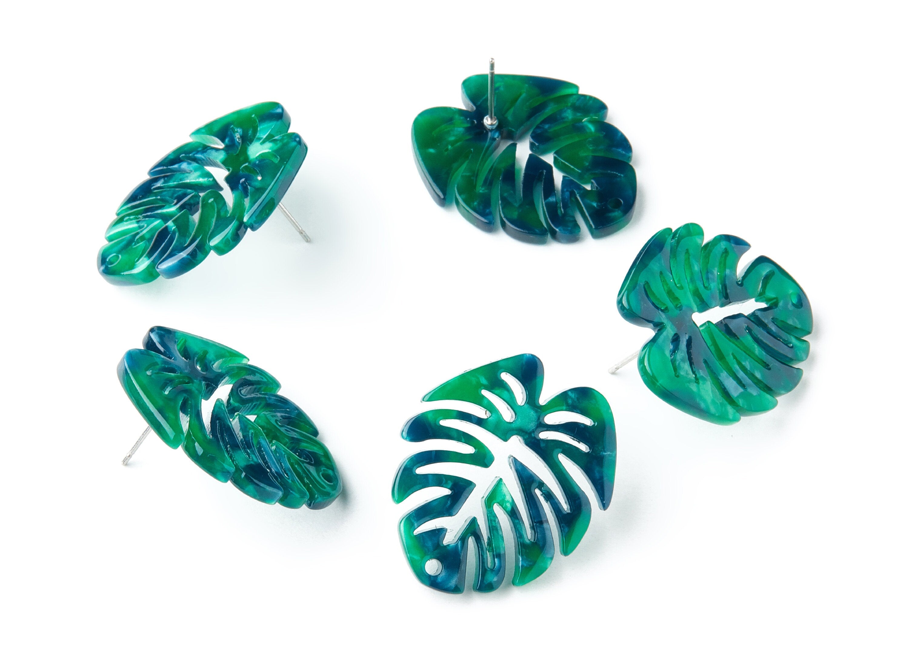 Acetate Monstera Studs - Leaf Earring Post - Acetate Leaf Stud Findings - 1 Hole - Color Code: A13 - 28.65x24.33x2.94mm - AC1334B - DOMEDBAZAAR