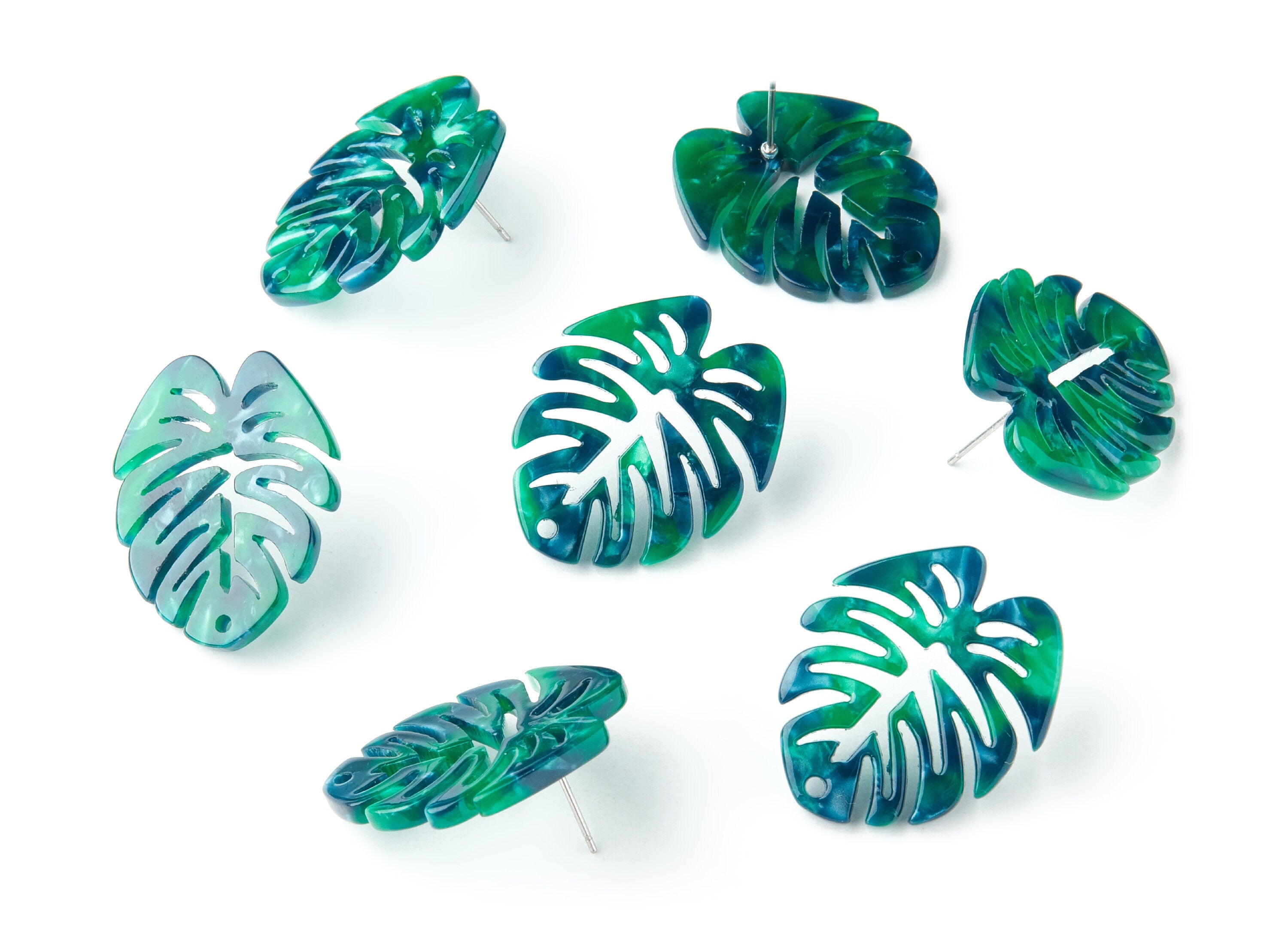 Acetate Monstera Studs - Leaf Earring Post - Acetate Leaf Stud Findings - 1 Hole - Color Code: A13 - 28.65x24.33x2.94mm - AC1334B - DOMEDBAZAAR