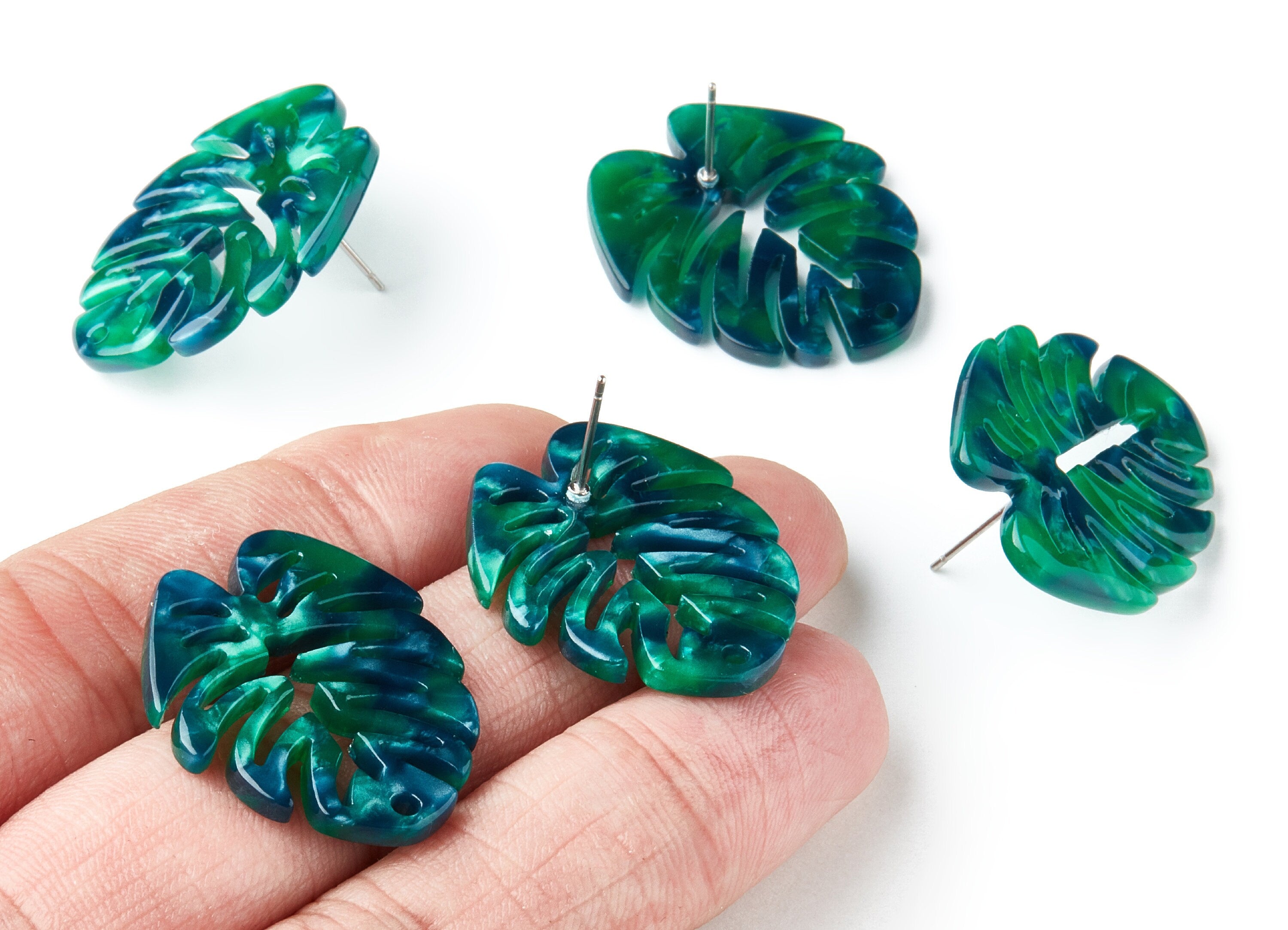 Acetate Monstera Studs - Leaf Earring Post - Acetate Leaf Stud Findings - 1 Hole - Color Code: A13 - 28.65x24.33x2.94mm - AC1334B - DOMEDBAZAAR