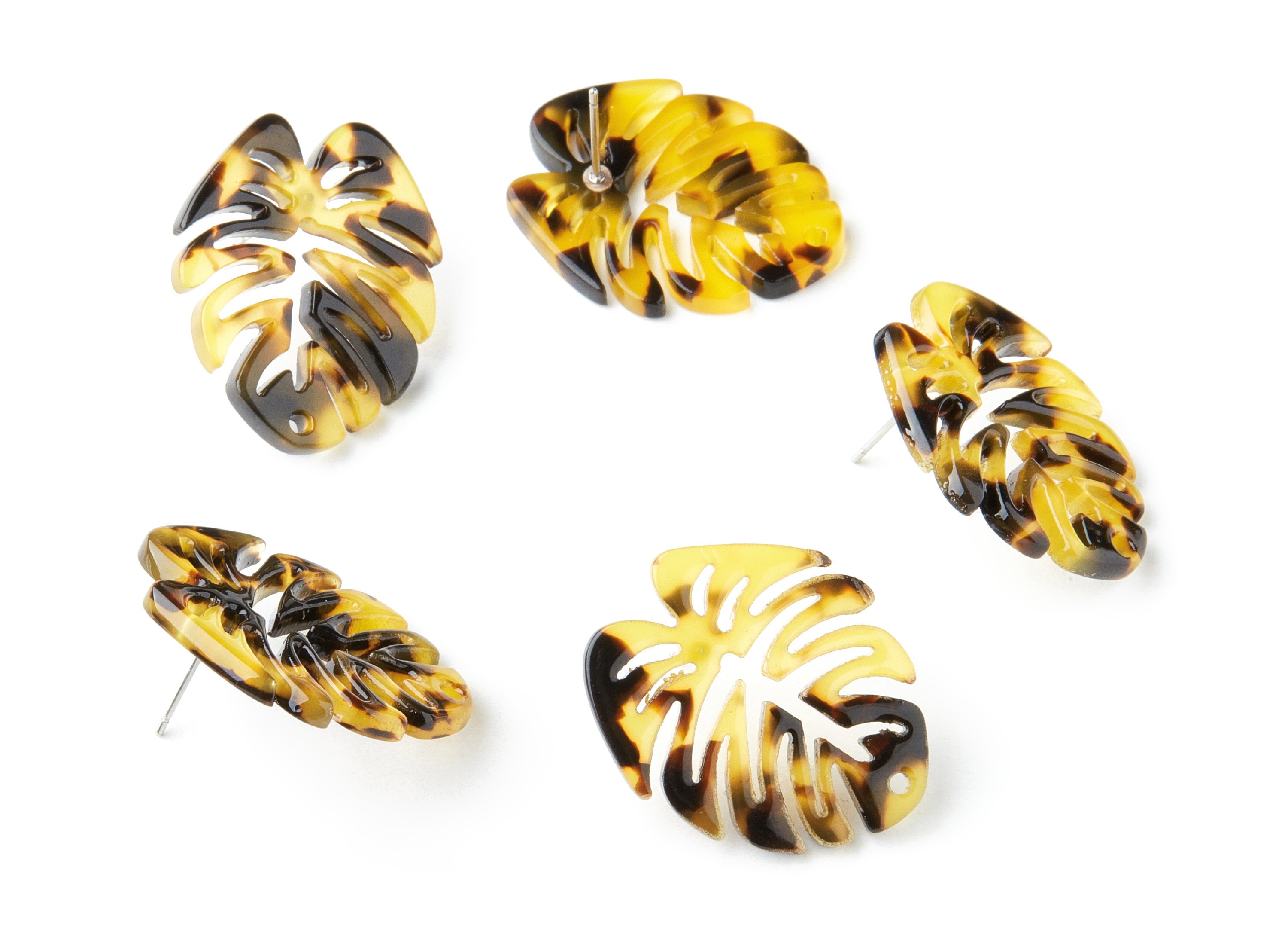 Acetate Monstera Studs - Tortoise Shell Stud Earrings - 1 Hole - Jewelry Making Supplies - Color Code:A02 - 28.65x24.33x2.94mm - AC1334C - DOMEDBAZAAR