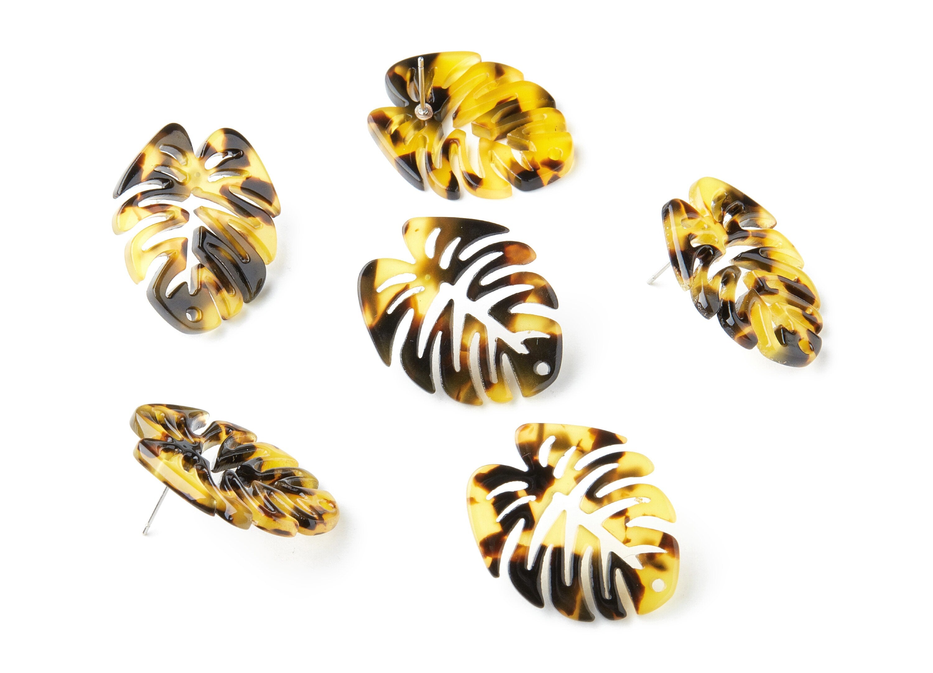Acetate Monstera Studs - Tortoise Shell Stud Earrings - 1 Hole - Jewelry Making Supplies - Color Code:A02 - 28.65x24.33x2.94mm - AC1334C - DOMEDBAZAAR