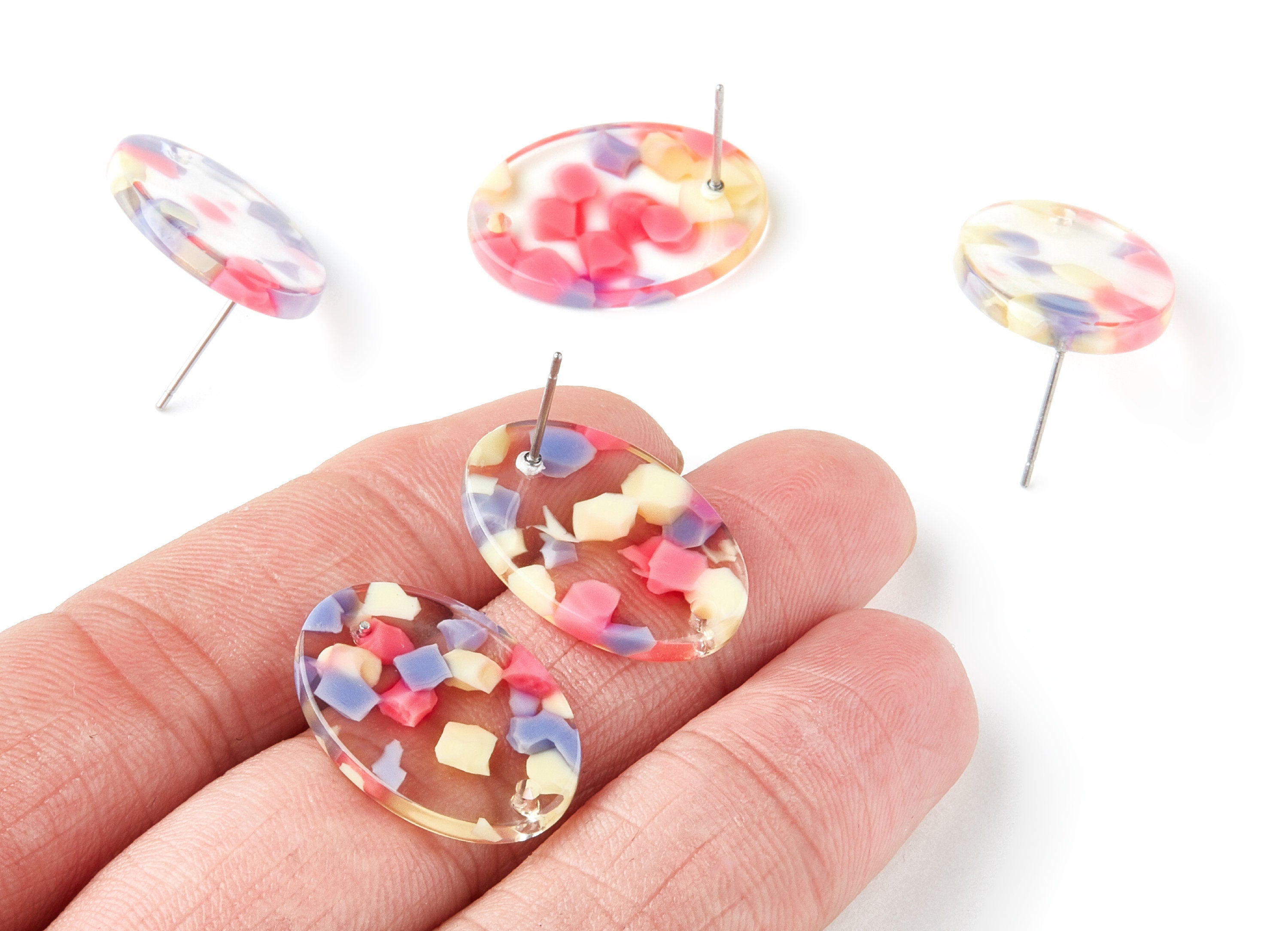 Acetate Acrylic Oval Earring Post - Acetate Oval Earring Stud - Jewelry Supplies - Color Code: A168 - 23.87x17.36x2.79mm - AC1253A - DOMEDBAZAAR