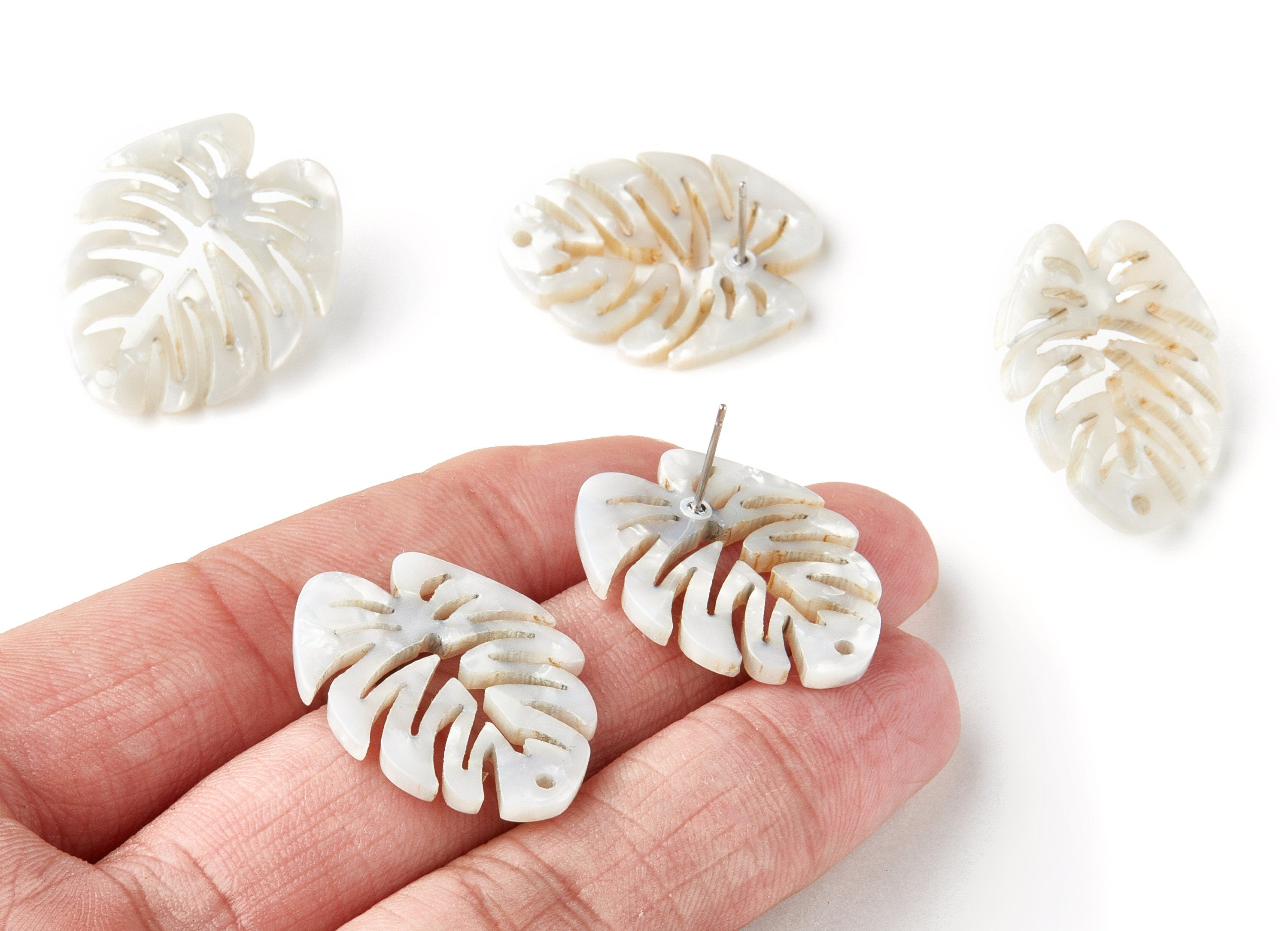 Acetate Monstera Studs - Leaf Earring Post - Acetate Leaf Stud Findings - 1 Hole - Color Code:A12 - 28.65x24.33x2.94mm - AC1334D - DOMEDBAZAAR