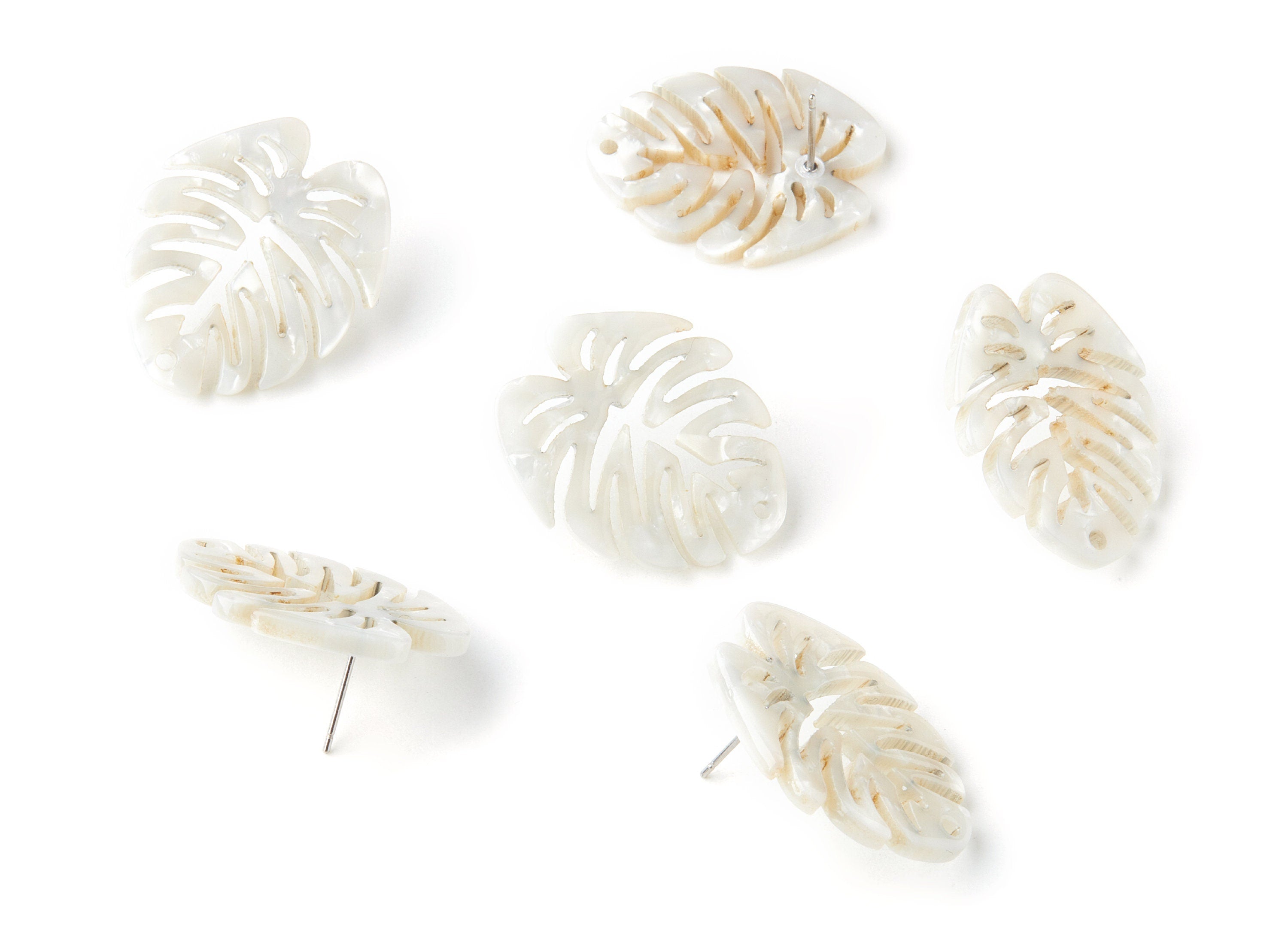 Acetate Monstera Studs - Leaf Earring Post - Acetate Leaf Stud Findings - 1 Hole - Color Code:A12 - 28.65x24.33x2.94mm - AC1334D - DOMEDBAZAAR
