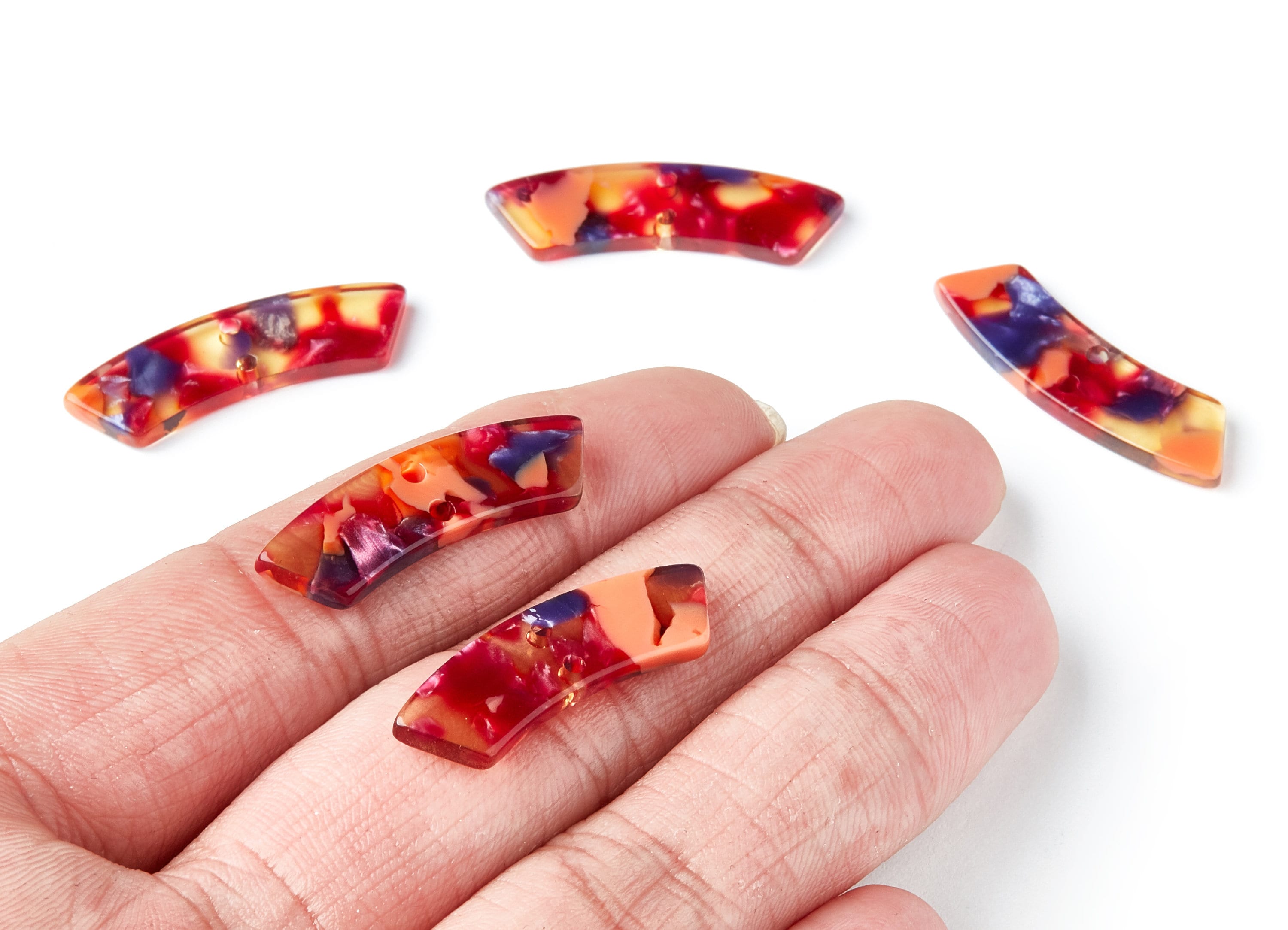 Acetate Acrylic Earring Charms - Tortoise Shell Earrings - Irregular Shaped with 2 Holes - Color Code: A44 - 31.1x9.79x2.66mm - AC1371T - DOMEDBAZAAR