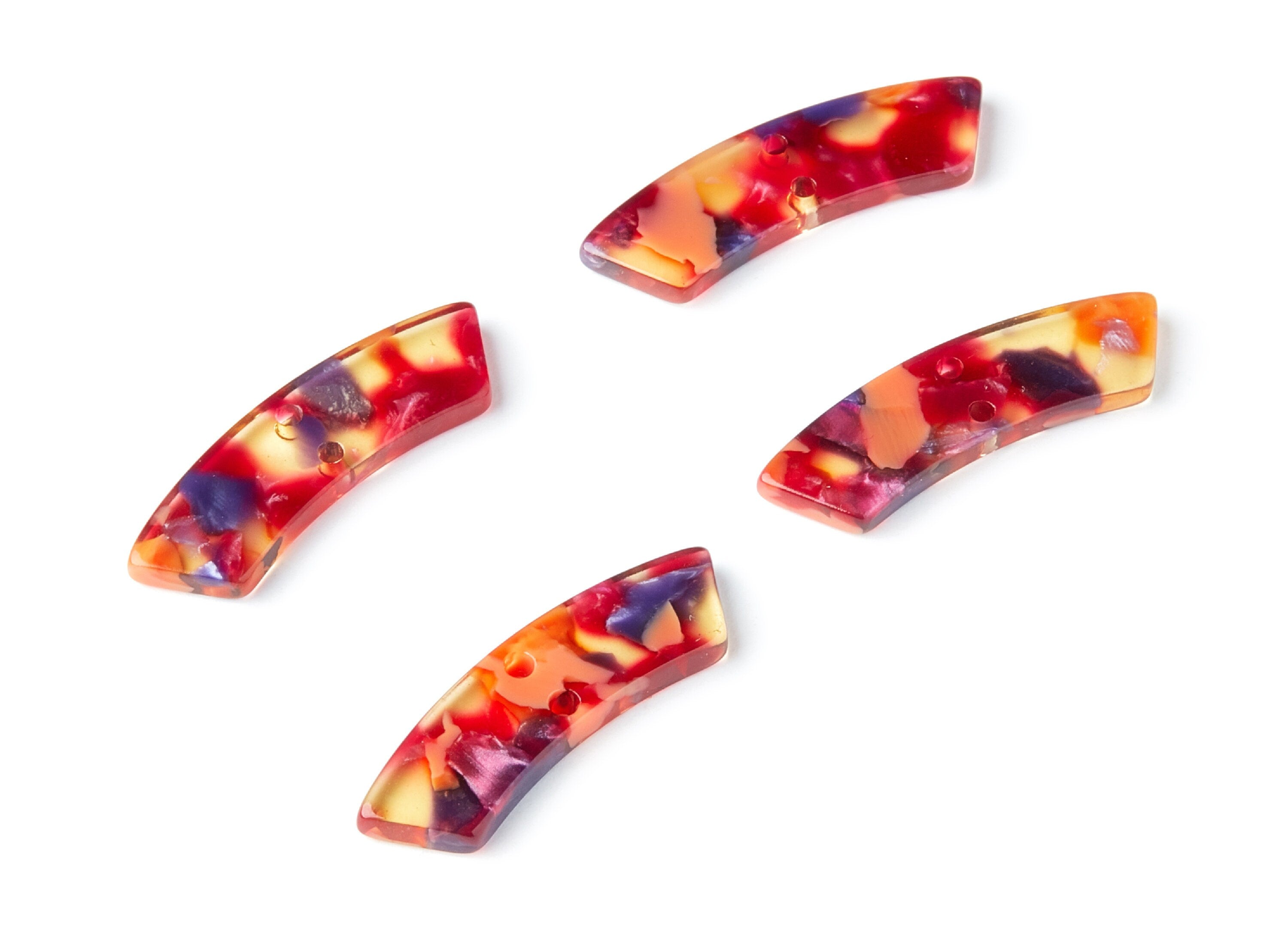 Acetate Acrylic Earring Charms - Tortoise Shell Earrings - Irregular Shaped with 2 Holes - Color Code: A44 - 31.1x9.79x2.66mm - AC1371T - DOMEDBAZAAR