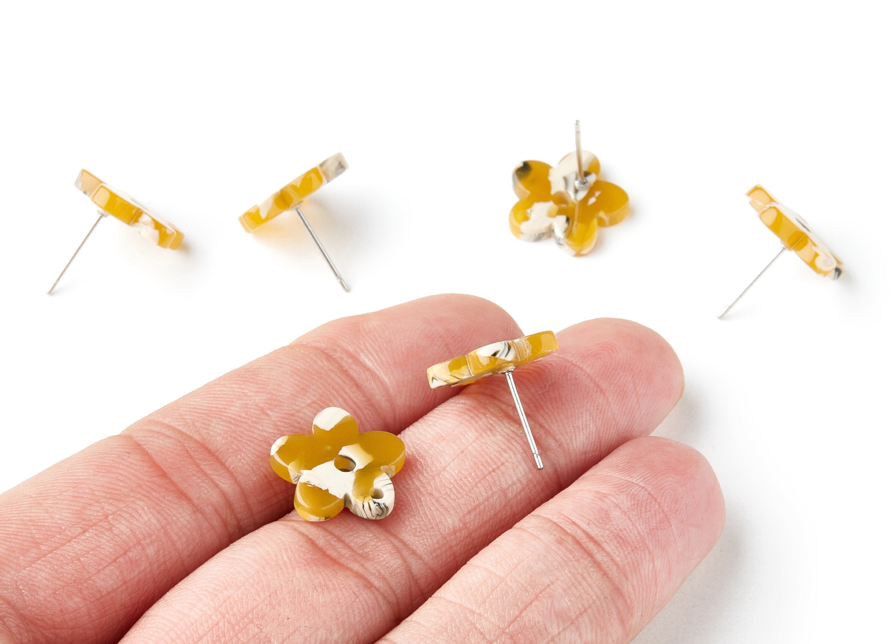 Acetate Flower Earring Post - Flower Earring Stud - Stainless Steel - Jewelry Supplies - Color Code: A14 - 14.71x14.18x2.33mm - AC1333E - DOMEDBAZAAR