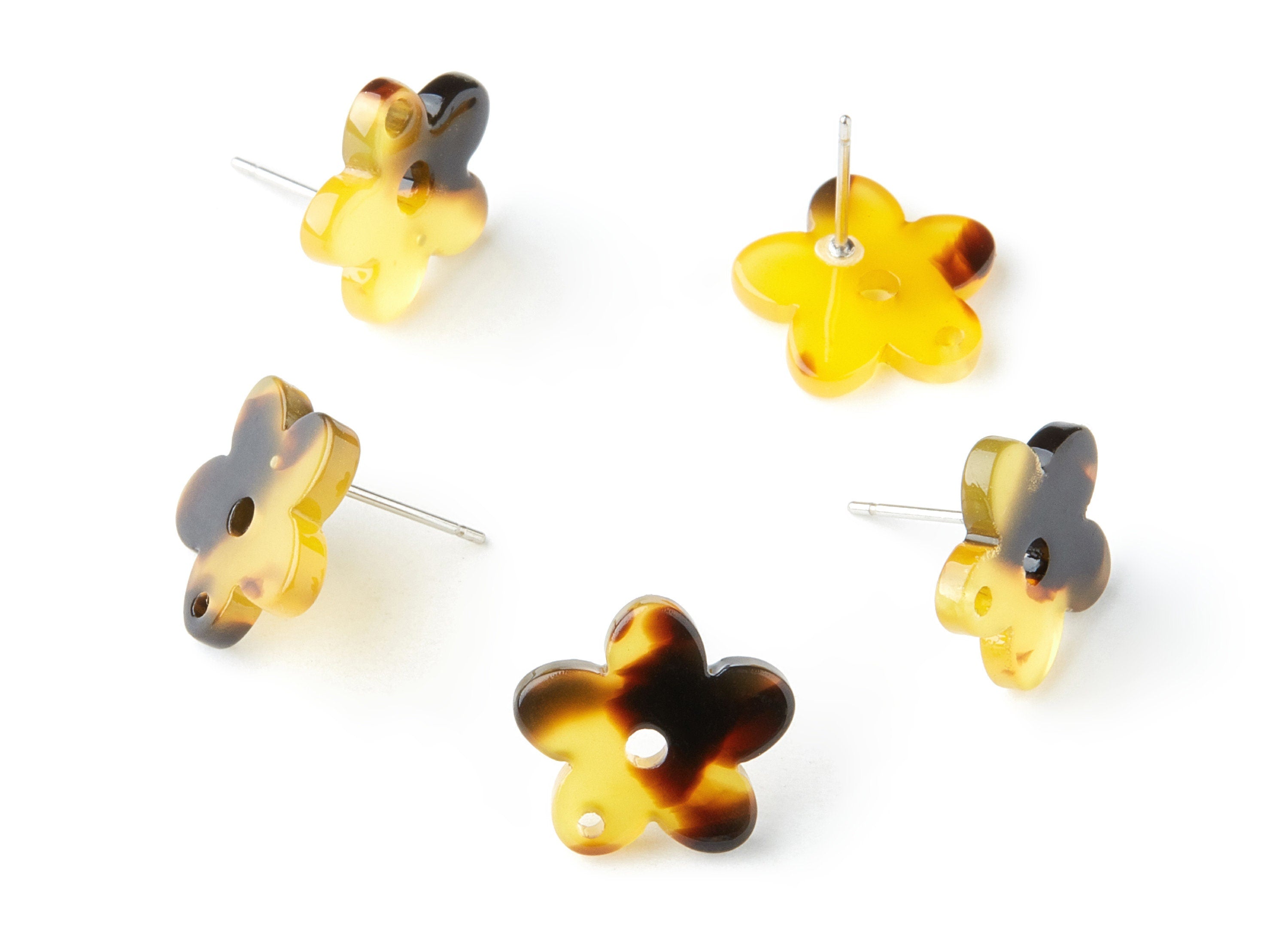 Acetate Stainless Steel Earrings - Tortoise Shell Stud - 2 Holes- Earring Findings - Color Code: A02 - 14.71x14.18x2.33mm - AC1333A - DOMEDBAZAAR