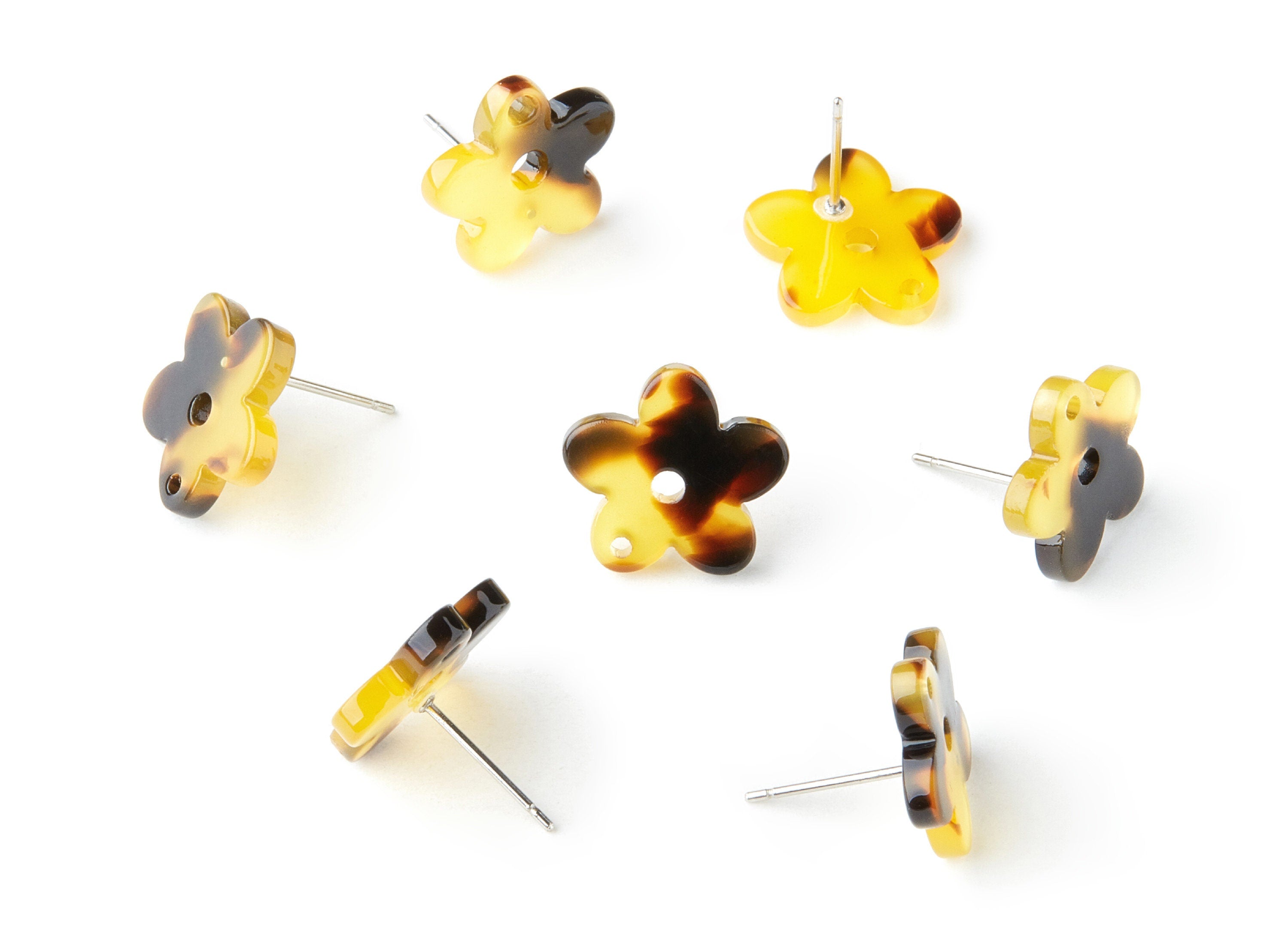 Acetate Stainless Steel Earrings - Tortoise Shell Stud - 2 Holes- Earring Findings - Color Code: A02 - 14.71x14.18x2.33mm - AC1333A - DOMEDBAZAAR