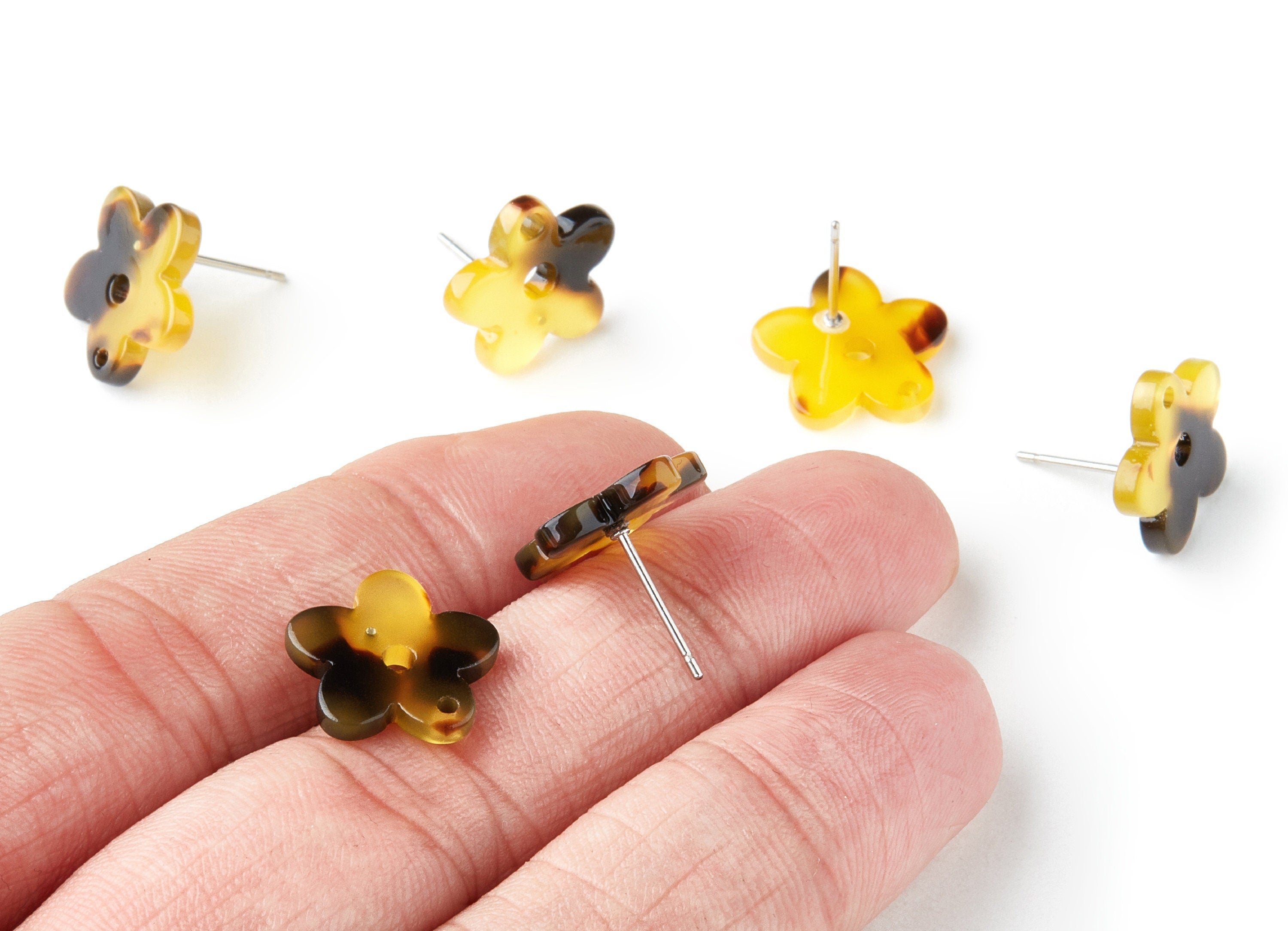 Acetate Stainless Steel Earrings - Tortoise Shell Stud - 2 Holes- Earring Findings - Color Code: A02 - 14.71x14.18x2.33mm - AC1333A - DOMEDBAZAAR