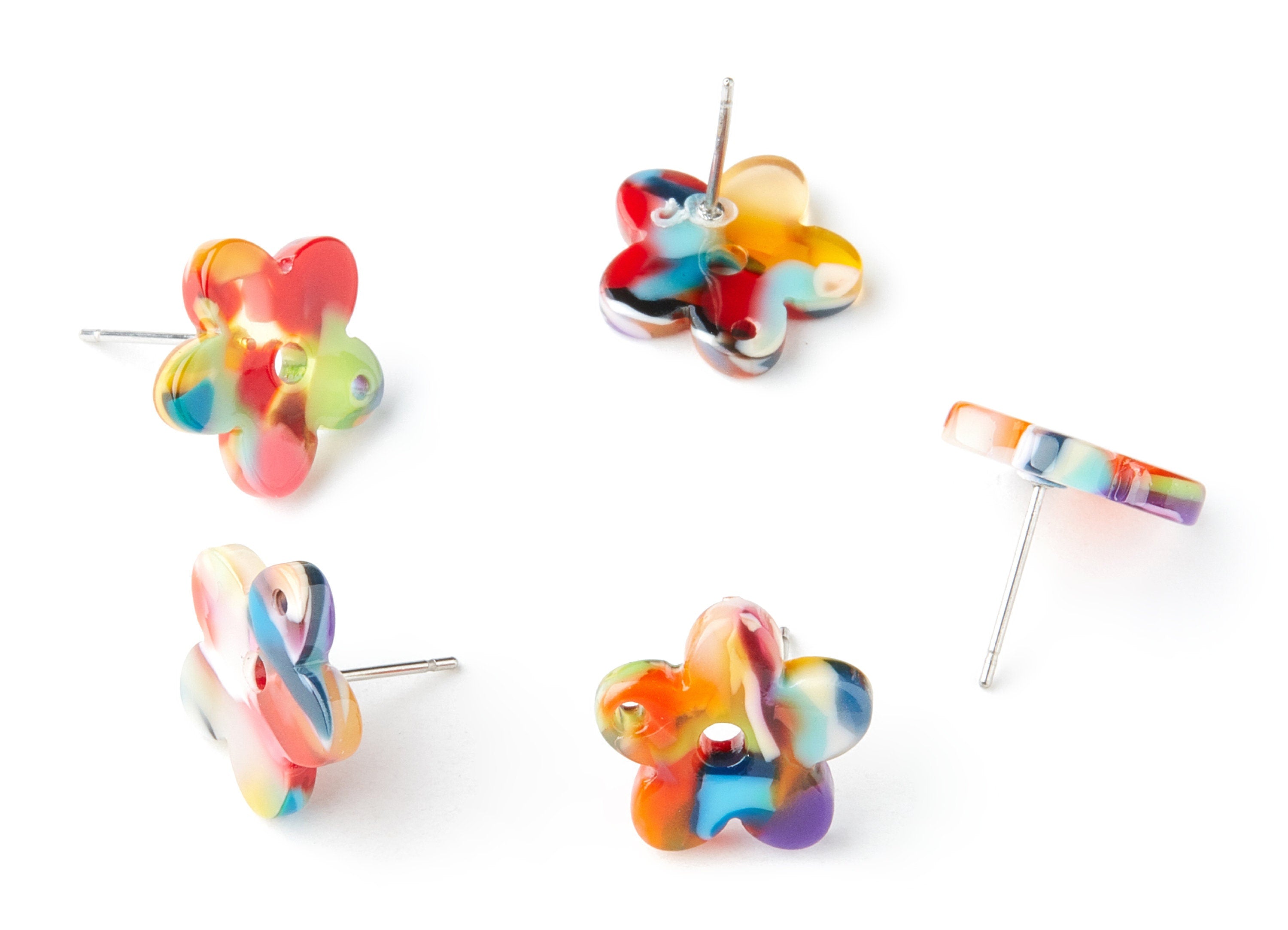 Acetate Flower Earring Post - Flower Earring Stud - Earring Post - Jewelry Supplies - Color Code: A21 - 14.71x14.18x2.33mm - AC1333D - DOMEDBAZAAR