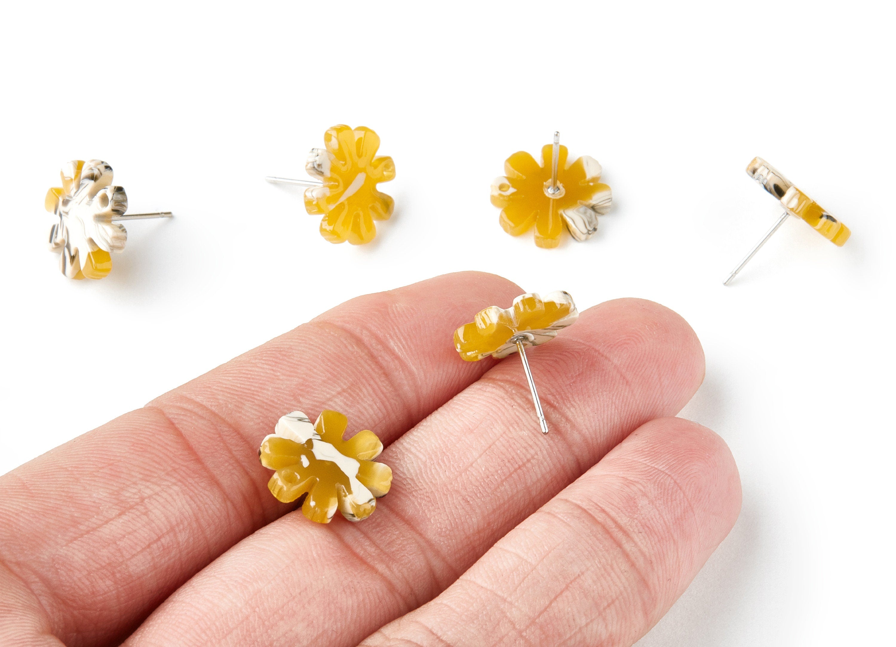 Acetate Flower Earring Post - Flower Earring Stud - Earring Post - Jewelry Supplies - Color Code:A14 - 14.48x14.04x2.65mm - AC1335D - DOMEDBAZAAR