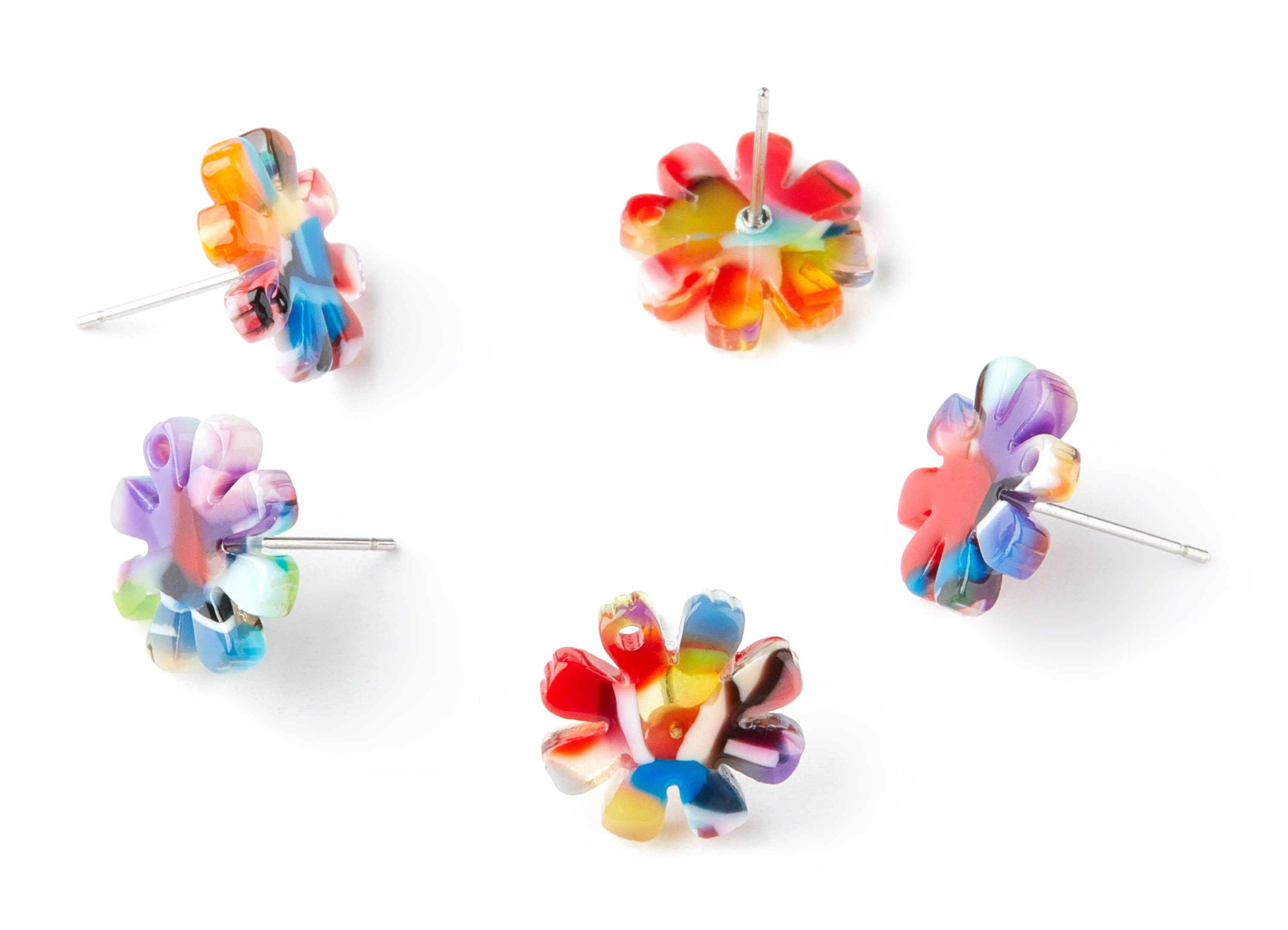 Acetate Flower Earring Stud - Acetate Flower Earring Post - Earring Post - Jewelry Supplies - Color Code:A21 - 14.48x14.04x2.65mm - AC1335E - DOMEDBAZAAR