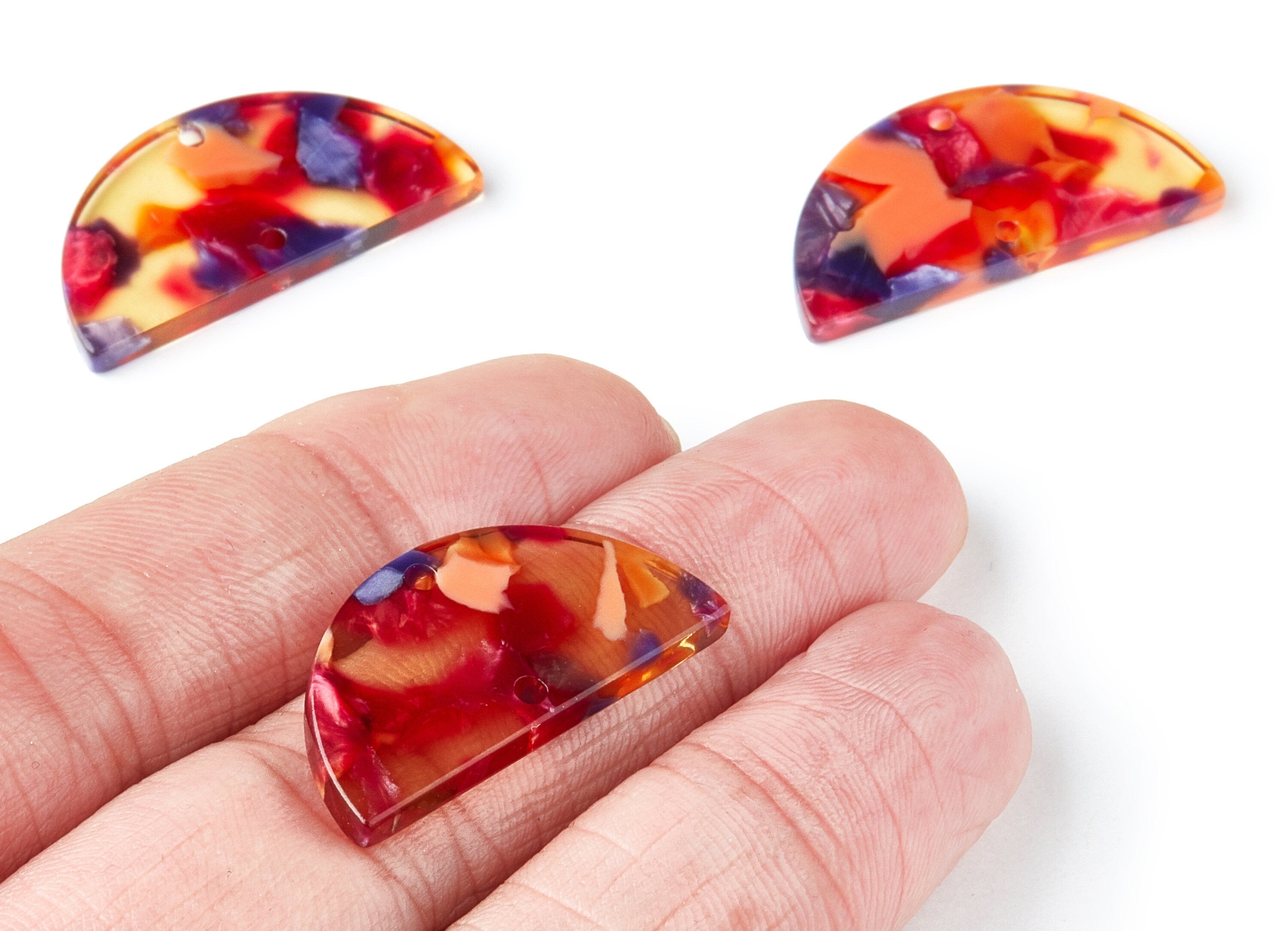 Acetate Semicircle Connectors Charms - 2 Hole - Semicircle Earrings - Earring Findings - Color Code: A44 - 15x30x2.6mm - AC1061D - DOMEDBAZAAR