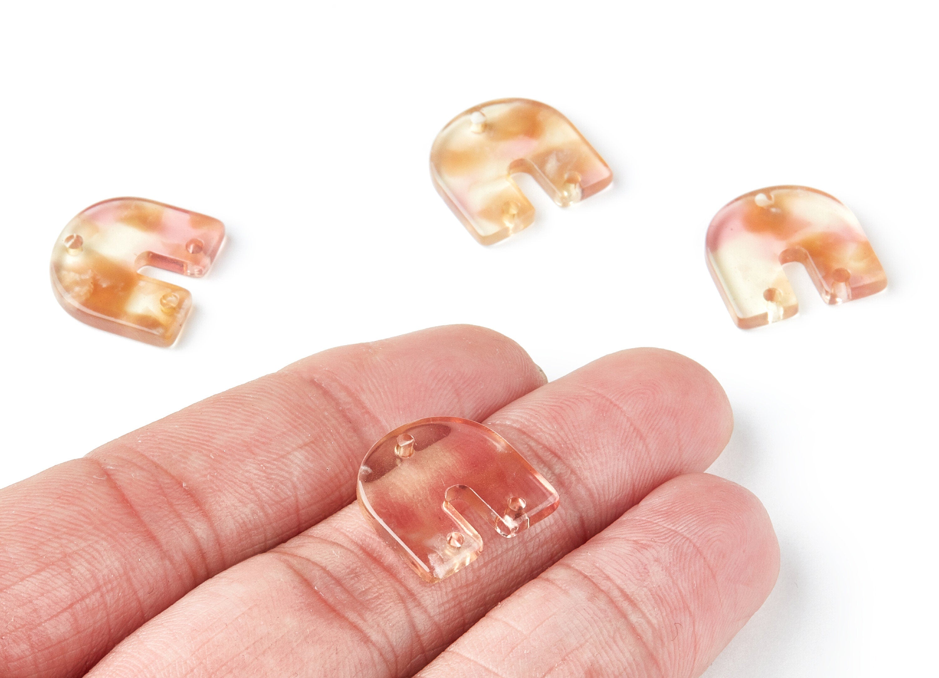 Acetate Acrylic Earring Charm with 3 Holes - Tortoise Shell Earrings - U Shaped Pendant - Color Code: A45 - 16.7x15.8x2.7mm - AC1353G - DOMEDBAZAAR