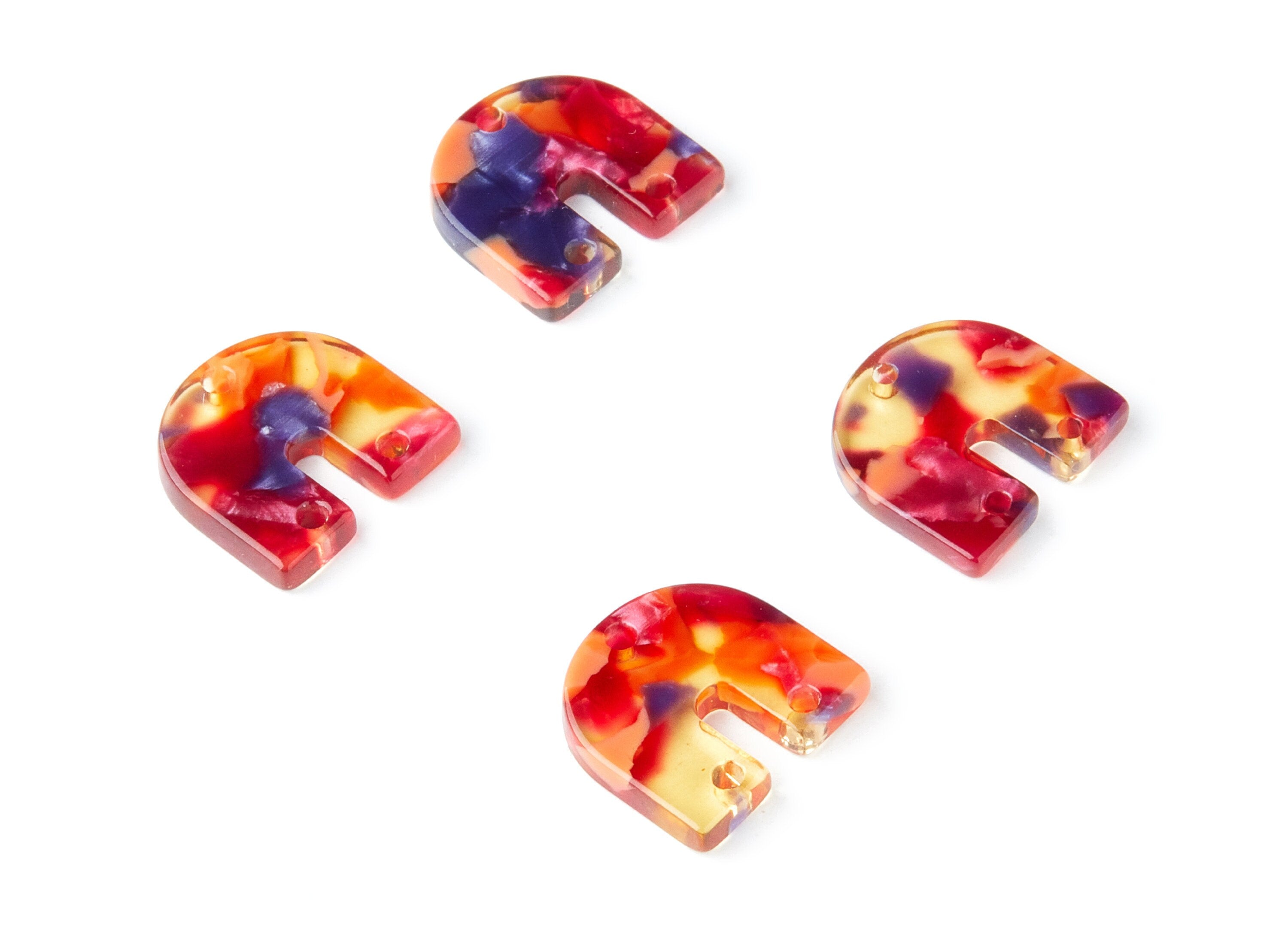 Acetate U Earring Charms With 3 Holes - U Shaped Pendant - Earring Findings - Jewelry Supplies - Color Code: A44 - 16.7x15.8x2.7mm - AC1353K - DOMEDBAZAAR