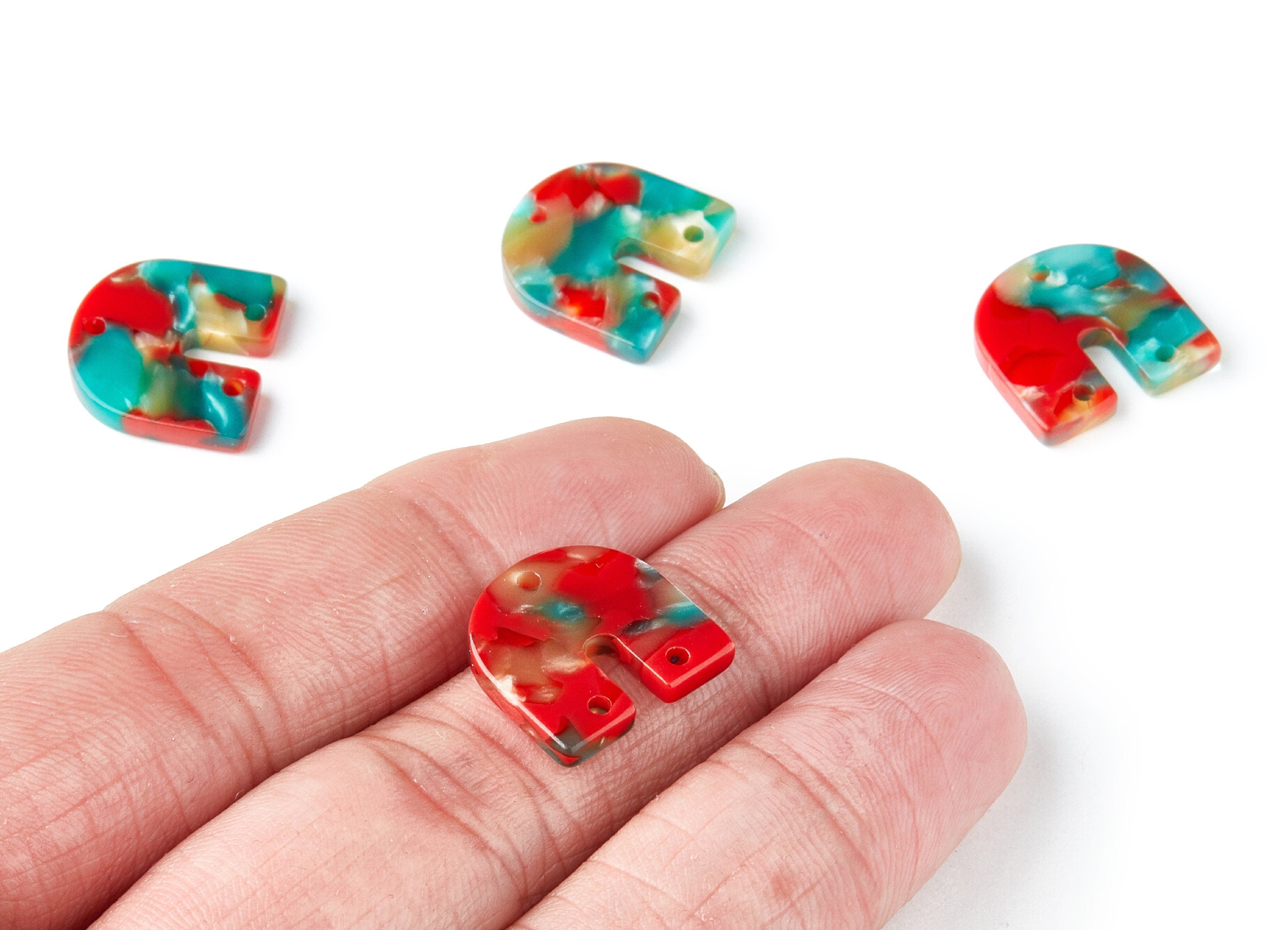 Acetate U Earring Charms With 3 Holes - U Shaped Pendant - Earring Findings - Jewelry Supplies - Color Code: A46 - 16.7x15.8x2.7mm - AC1353N - DOMEDBAZAAR