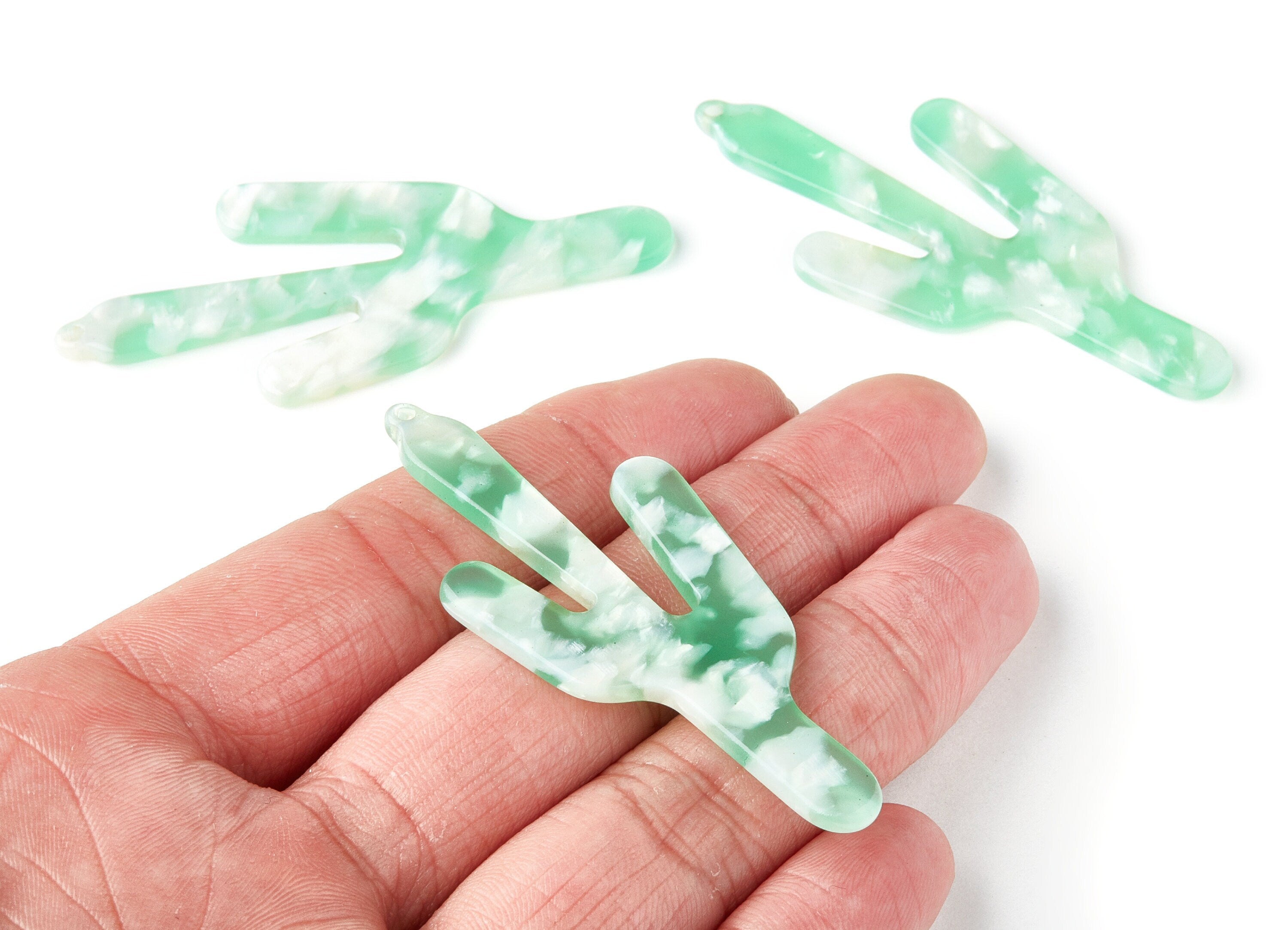 Acetate Cactus Earring Charms - Cactus Shaped Pendant - Earring Findings - Jewelry Supplies - Color Code: A35 - 63.29x27.97x2.75mm - AC1356E - DOMEDBAZAAR