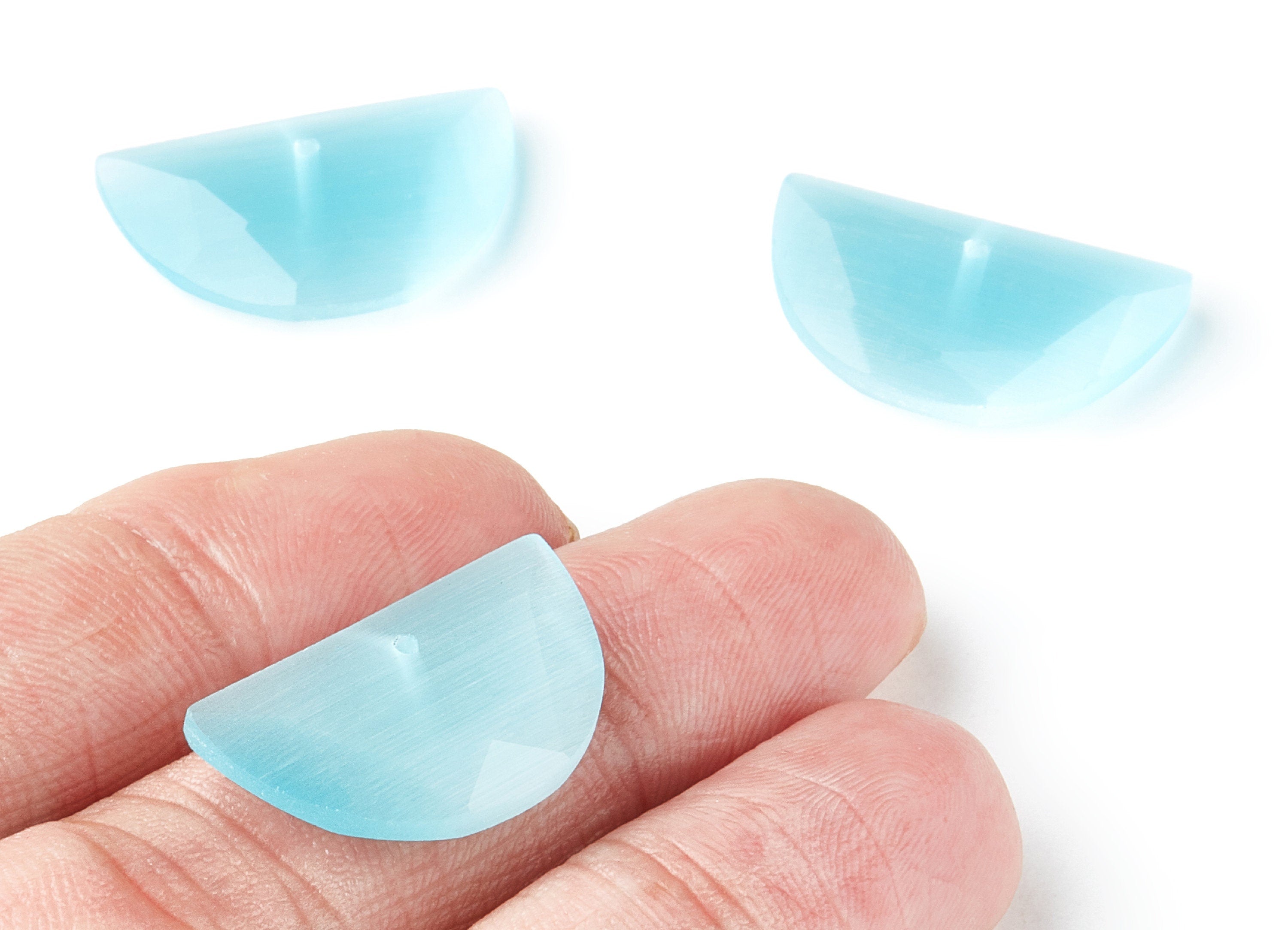Faceted Glass Stone Earring Charms - Glass Pendants - Semicircle Shaped - 1 Hole - Jewelry Supplies - 24x14x3.7mm - GS1005B - DOMEDBAZAAR