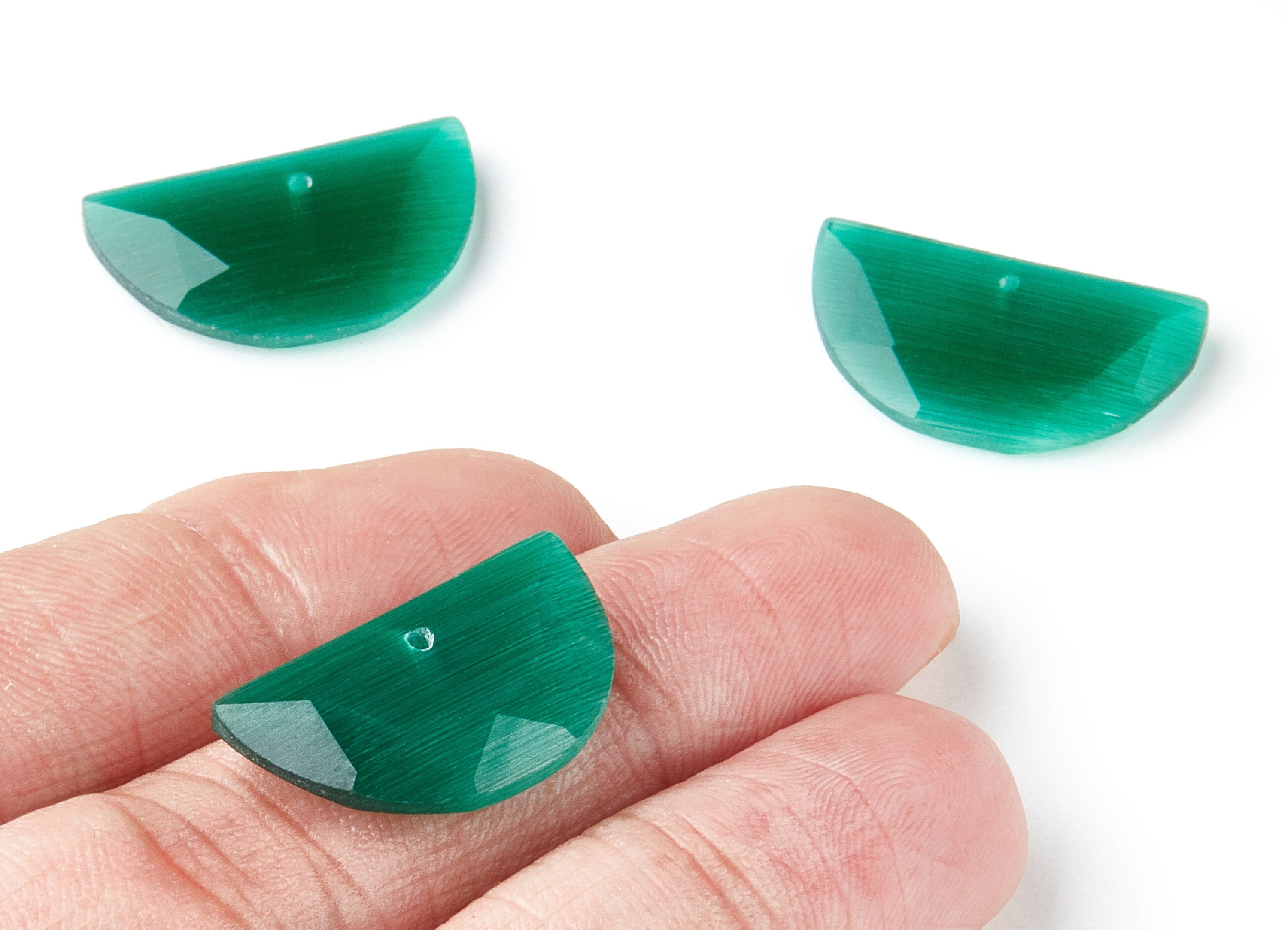 Faceted Glass Stone Earring Charms - Glass Pendants - Semicircle Shaped - 1 Hole - Jewelry Supplies - 24x14x3.7mm - GS1005E - DOMEDBAZAAR
