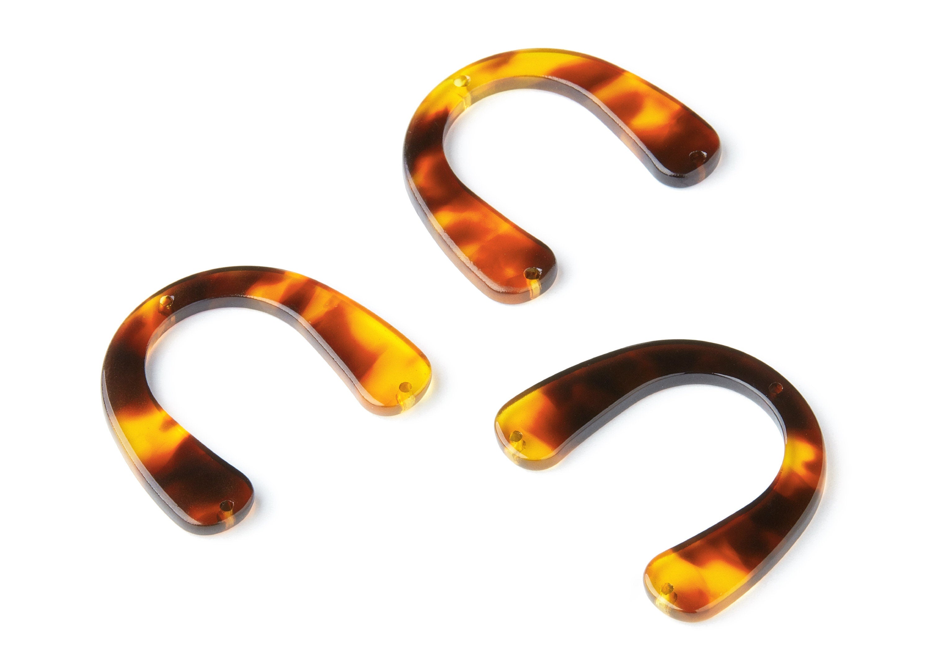 Acetate Acrylic Charms - Tortoise Shell Earrings - U Pendant with 3 Holes - Jewelry Supplies - Color Code: A05 - 36x30.5x2.7mm - AC1361E - DOMEDBAZAAR