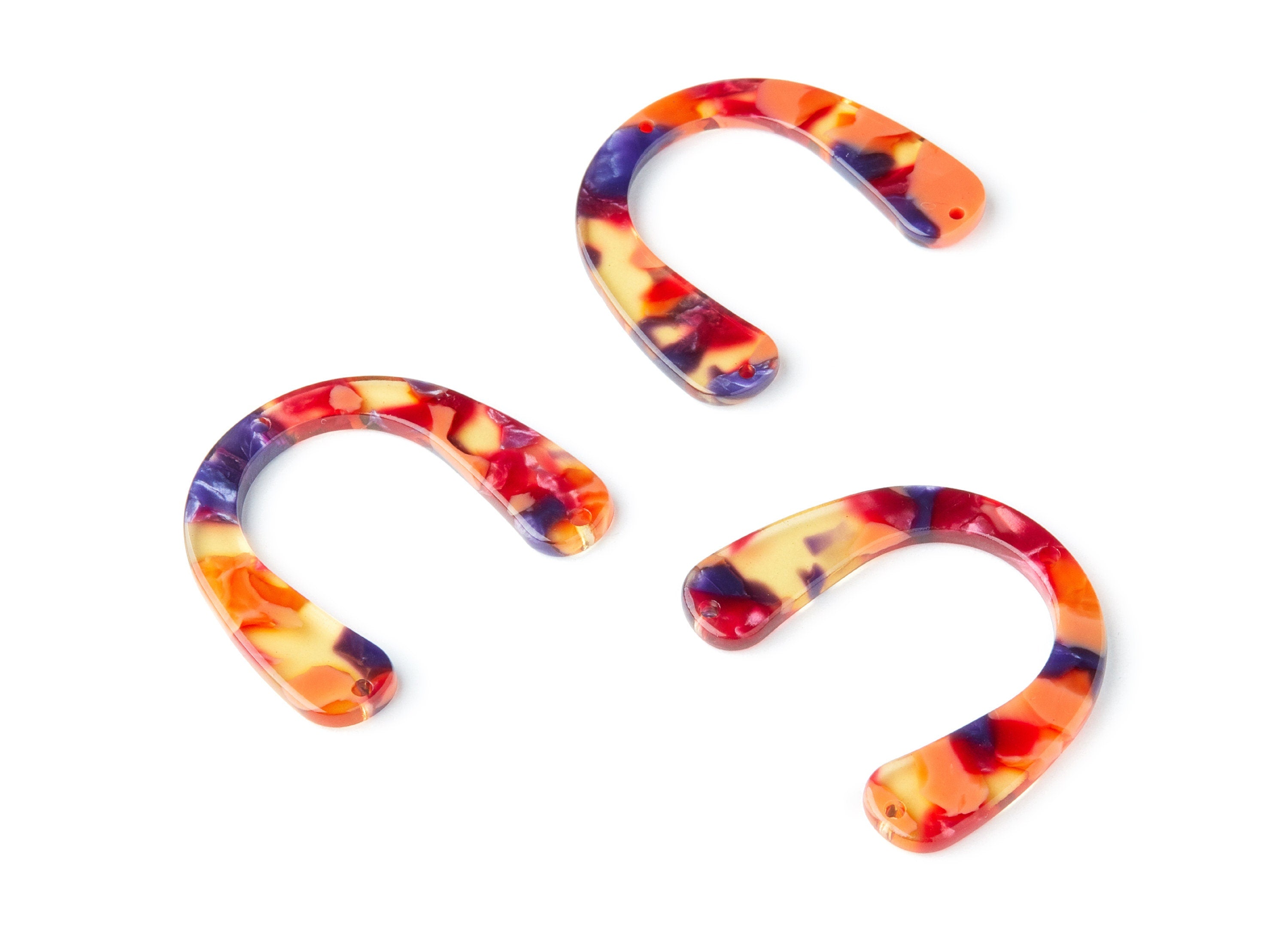 Acetate U Earring Charms -  Acrylic U Pendant With 3 Holes - Earring Findings - Jewelry Supplies - Color Code: A44 - 36x30.5x2.7mm - AC1361N - DOMEDBAZAAR