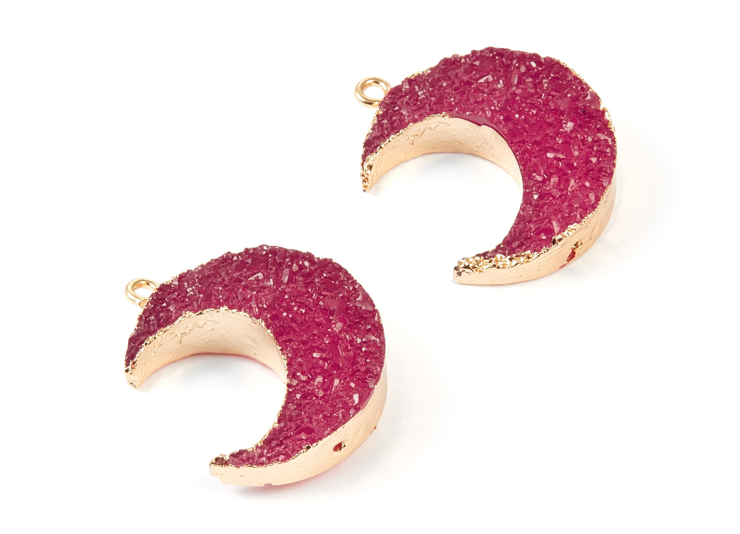 Druzy Resin Copper Earring Charms - Red Resin Copper Earrings for Right Side - Moon Shaped Pendant  - 30.42x22.96x8.36mm - RC1004R - DOMEDBAZAAR