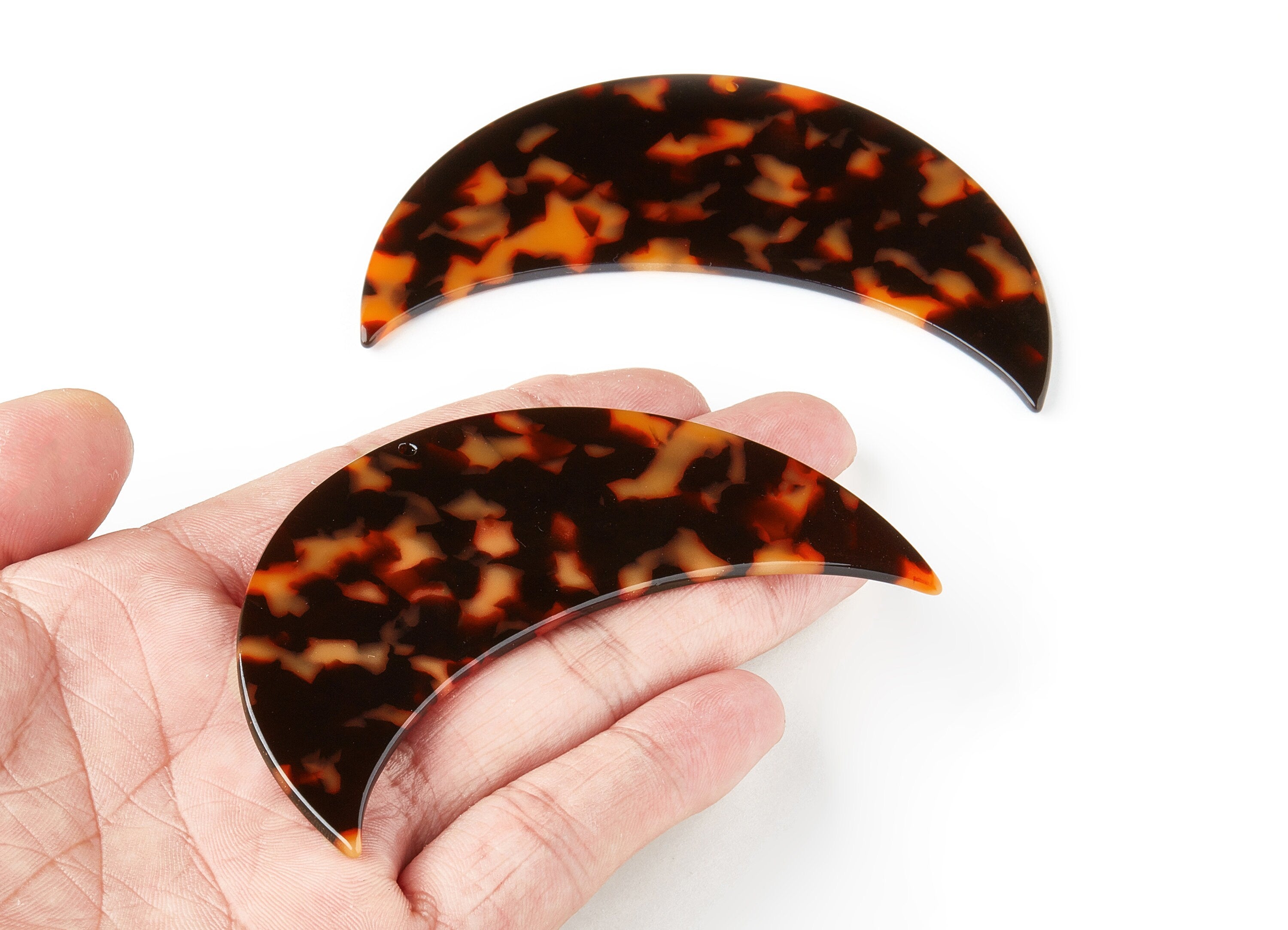 Acetate Earring Charms - Tortoise Shell Earrings - Big Moon Pendant - Jewelry Supplies - Color Code: A189 - 89.76x35.31x2.5mm - AC1479-A189 - DOMEDBAZAAR