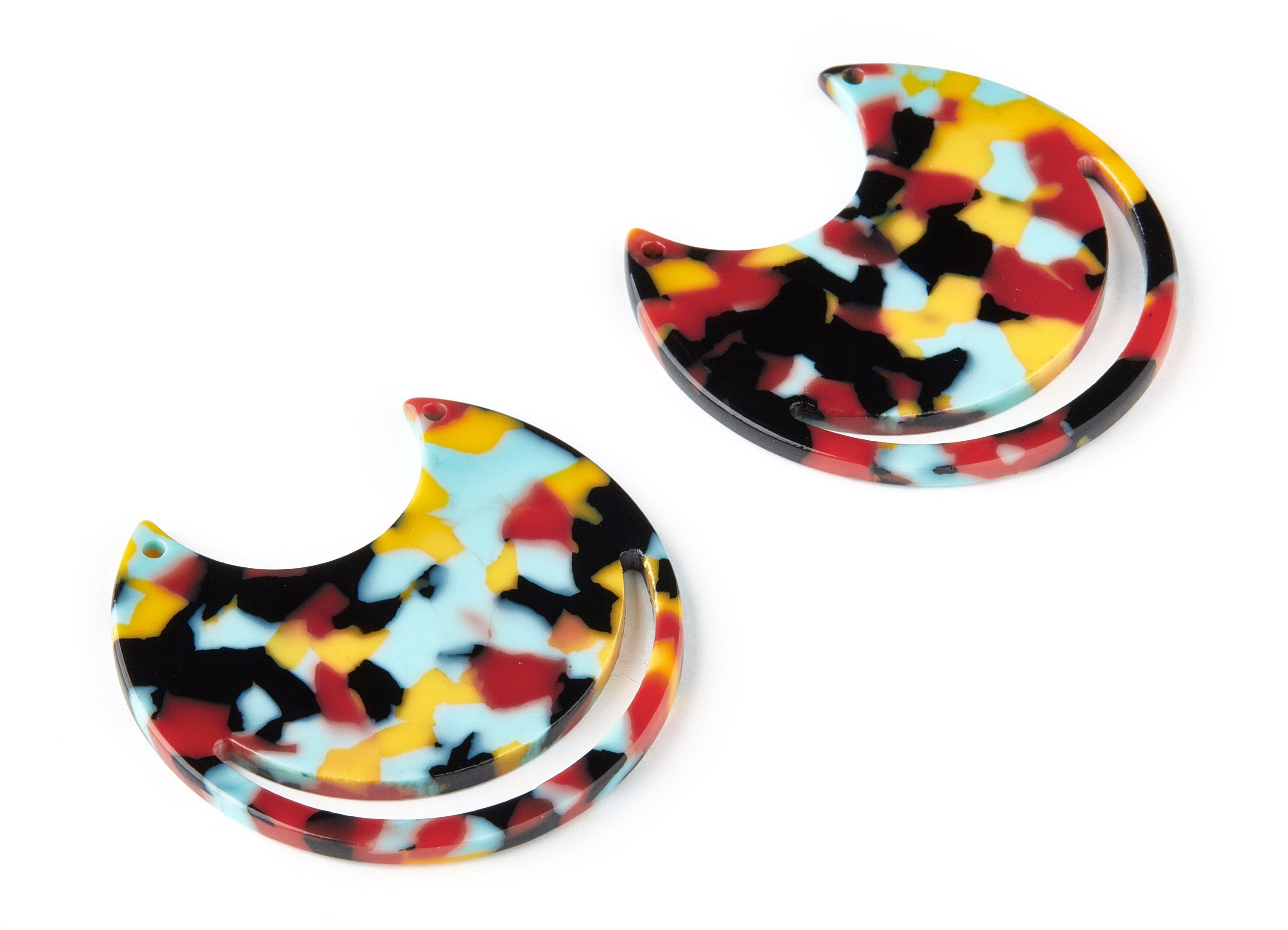 Acetate Moon Earring Charms - Moon Shaped Pendant - Earring Findings - Jewelry Supplies - Color Code: A196 - 44.44x30.6x2.55mm - AC1486-A196 - DOMEDBAZAAR