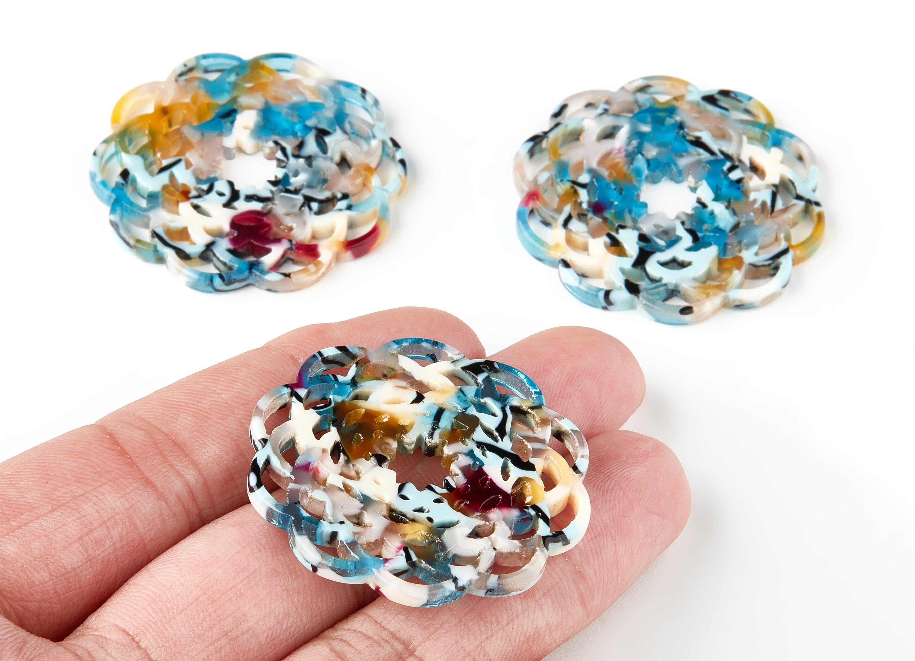 Acetate Flower Charms - Flower Earring and Pendant - Earring Findings - Jewelry Supply - Color Code: A209 - 39.98x39.98x2.69mm - AC1504-A209 - DOMEDBAZAAR