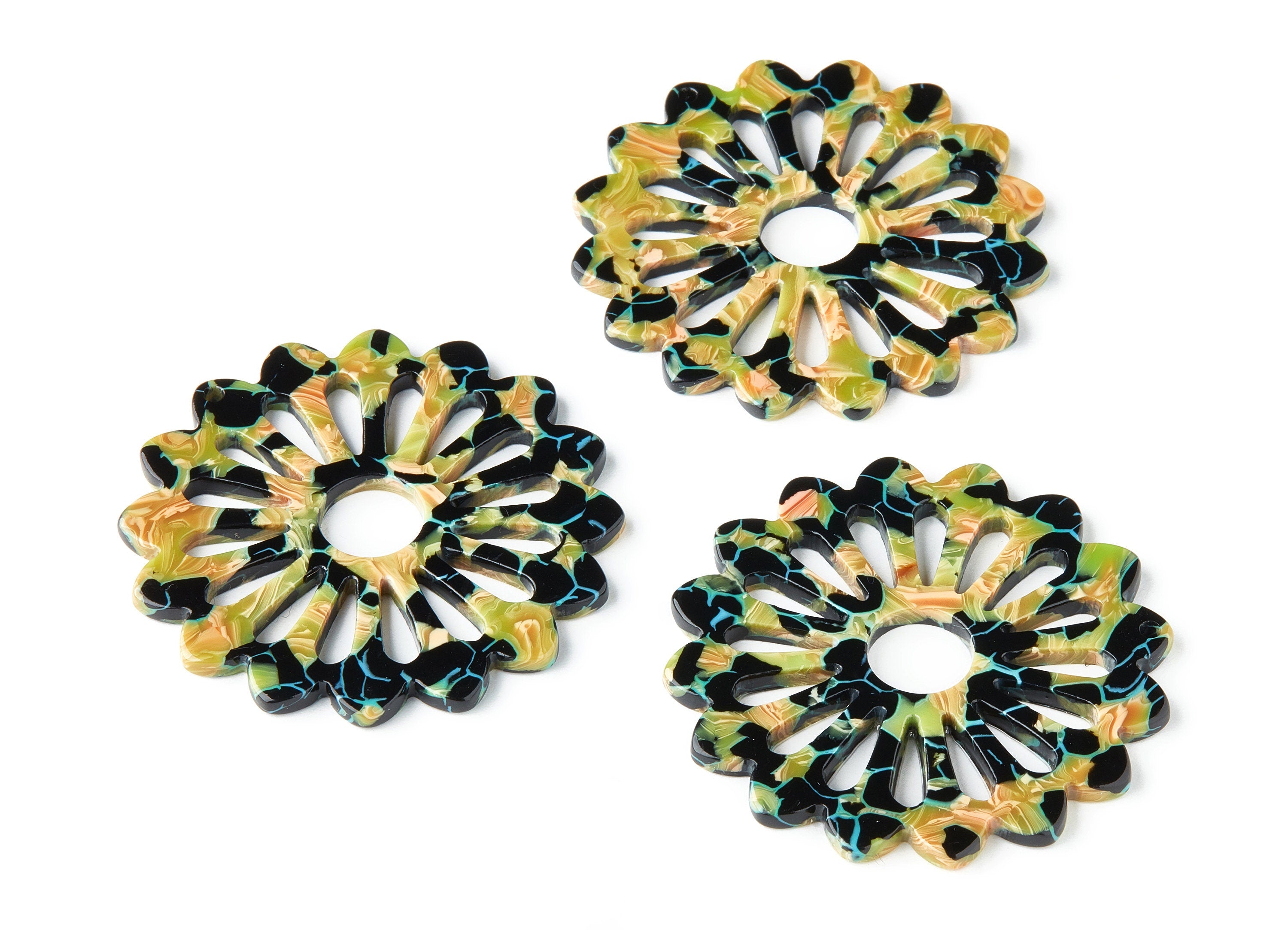 Acetate Flower Earring Charms - Flower Pendant - Earring Findings - Jewelry Supplies - Color Code: A169 - 49.12x49.12x2.55mm - AC1452-A169 - DOMEDBAZAAR