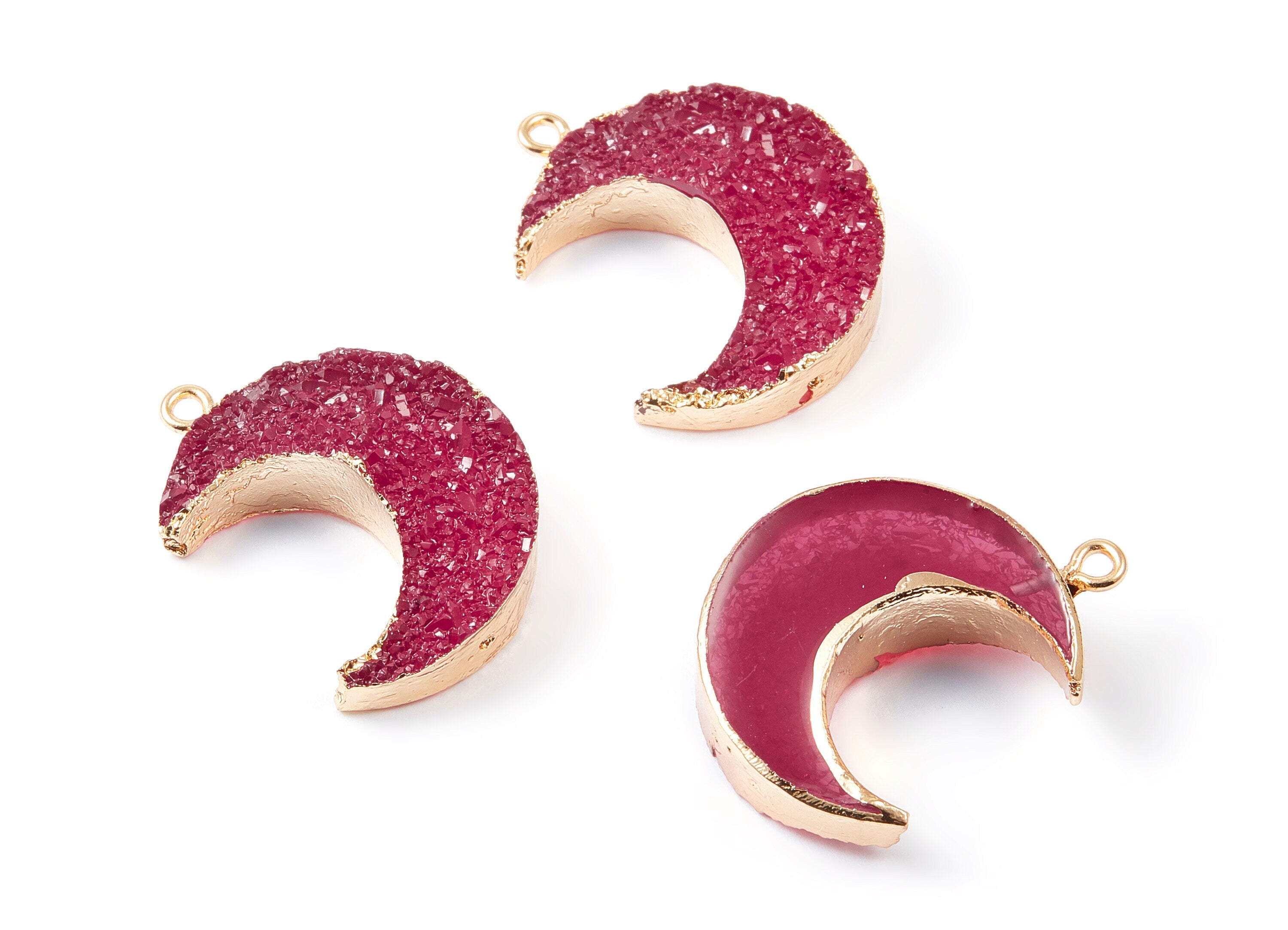 Druzy Resin Copper Earring Charms - Red Resin Copper Earrings for Right Side - Moon Shaped Pendant  - 30.42x22.96x8.36mm - RC1004R - DOMEDBAZAAR