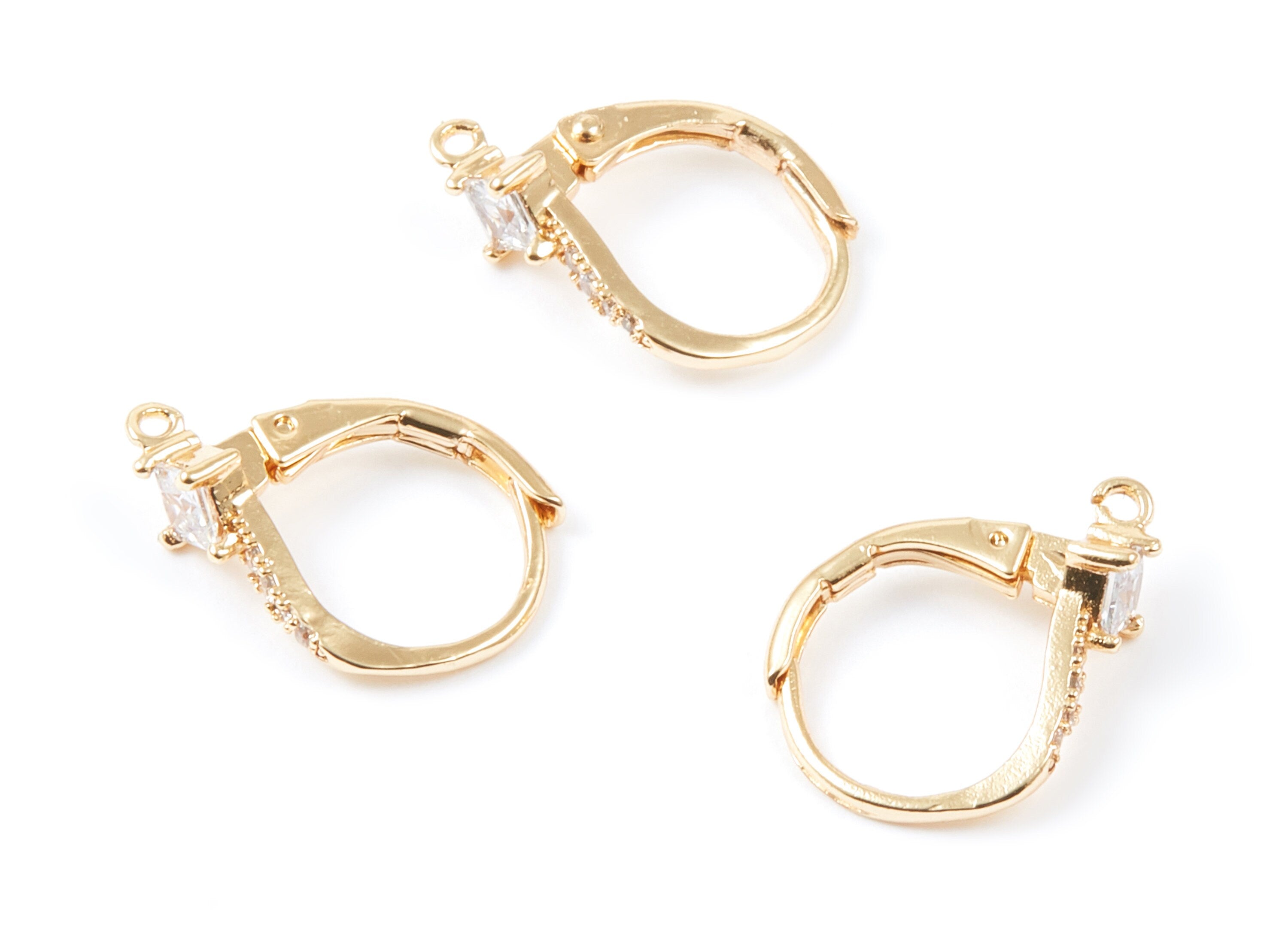 18K Real Gold Plated Brass Leverback - Gold Plated Leverback Earrings With Zircons - Jewelry Supplies - 16.3x11.6x5mm - RGP1004 - DOMEDBAZAAR