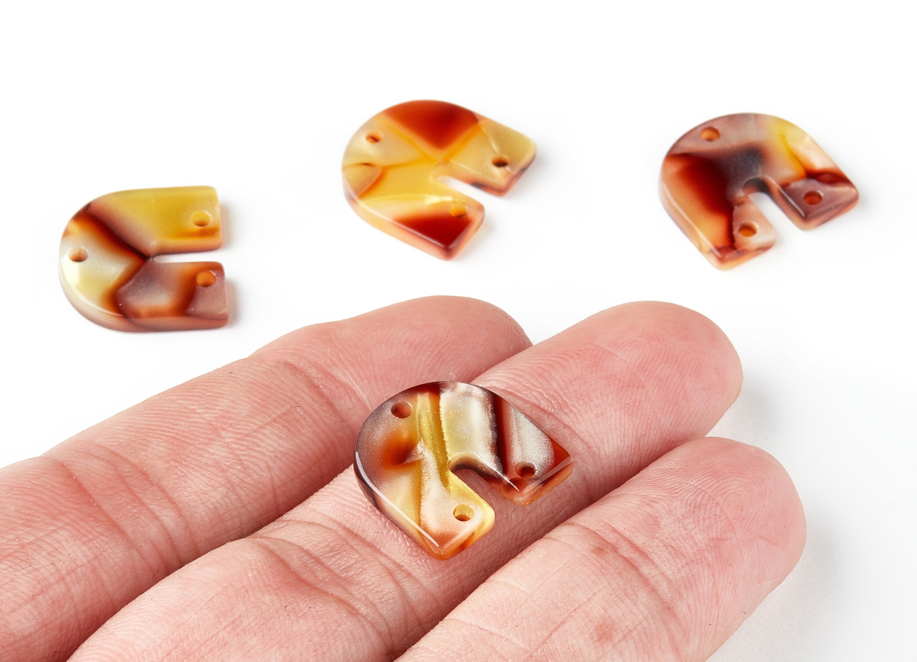 Acetate Earring Connectors Charms 3 Hole - Tortoise Shell Earrings - U Shaped Pendant - Color Code: A160 - 15.76x16.85x2.6mm - AC1467-A160 - DOMEDBAZAAR