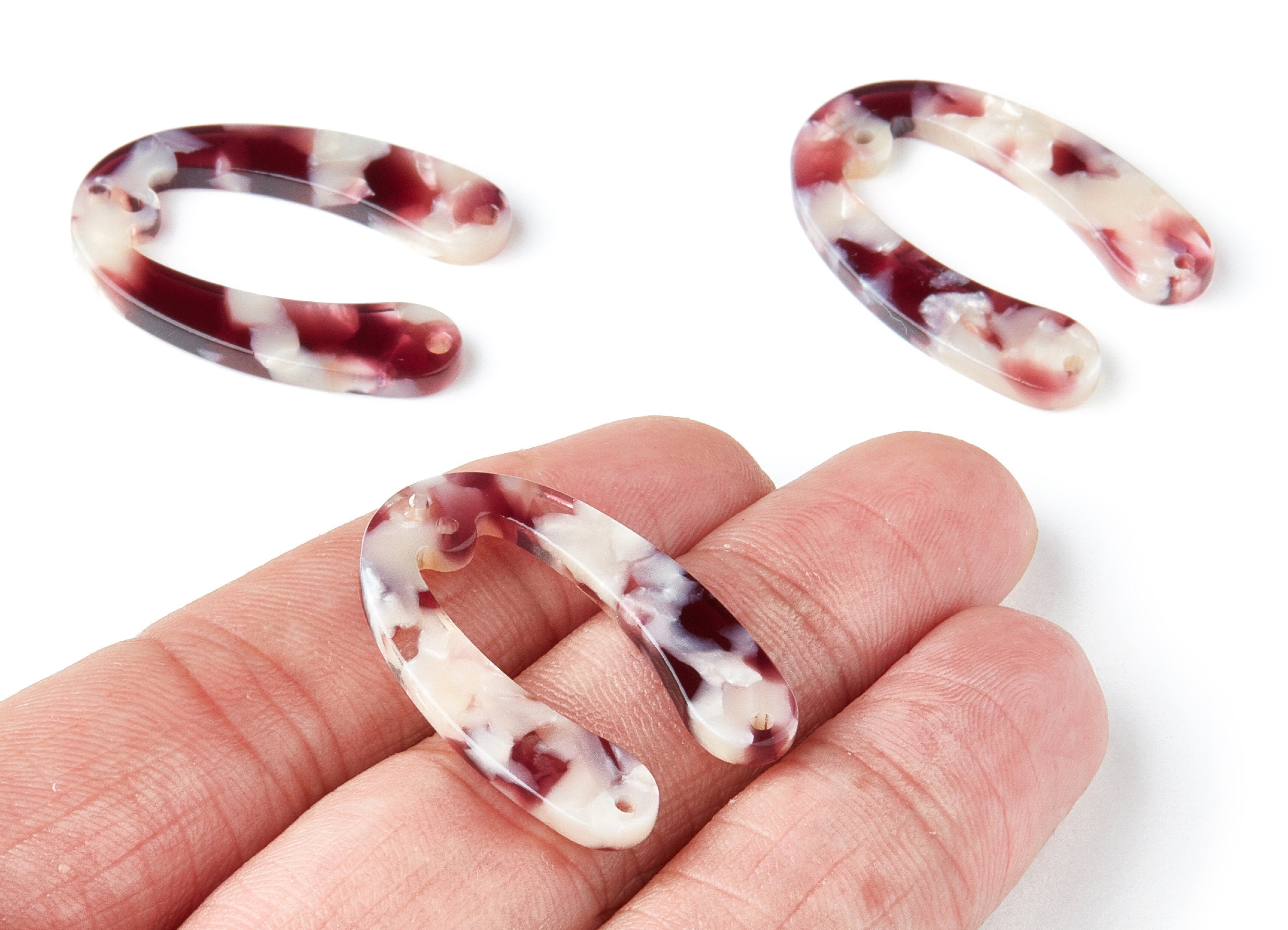 Acetate Acrylic Earring Charms - 4 Holes - Tortoise Shell Earrings - U Shaped Pendant - Color Code: A42 - 31.76x22.44x2.7mm - AC1378T - DOMEDBAZAAR