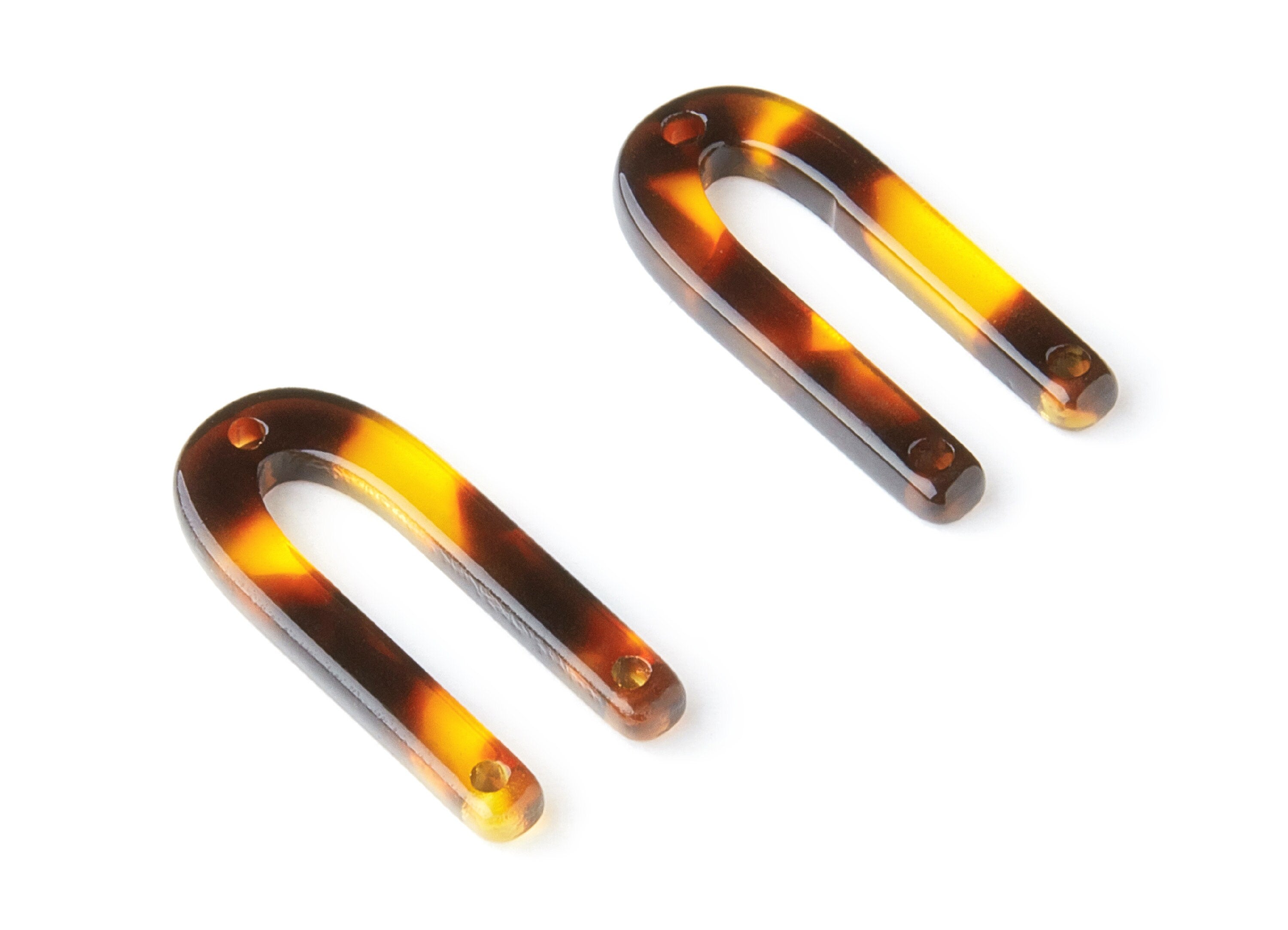 Acetate Acrylic Charms - 3 Holes - Tortoise Shell Earrings - U Pendant - Jewelry Supplies - Color Code: A05 - 25.65x11.6x2.54mm - AC1377C - DOMEDBAZAAR