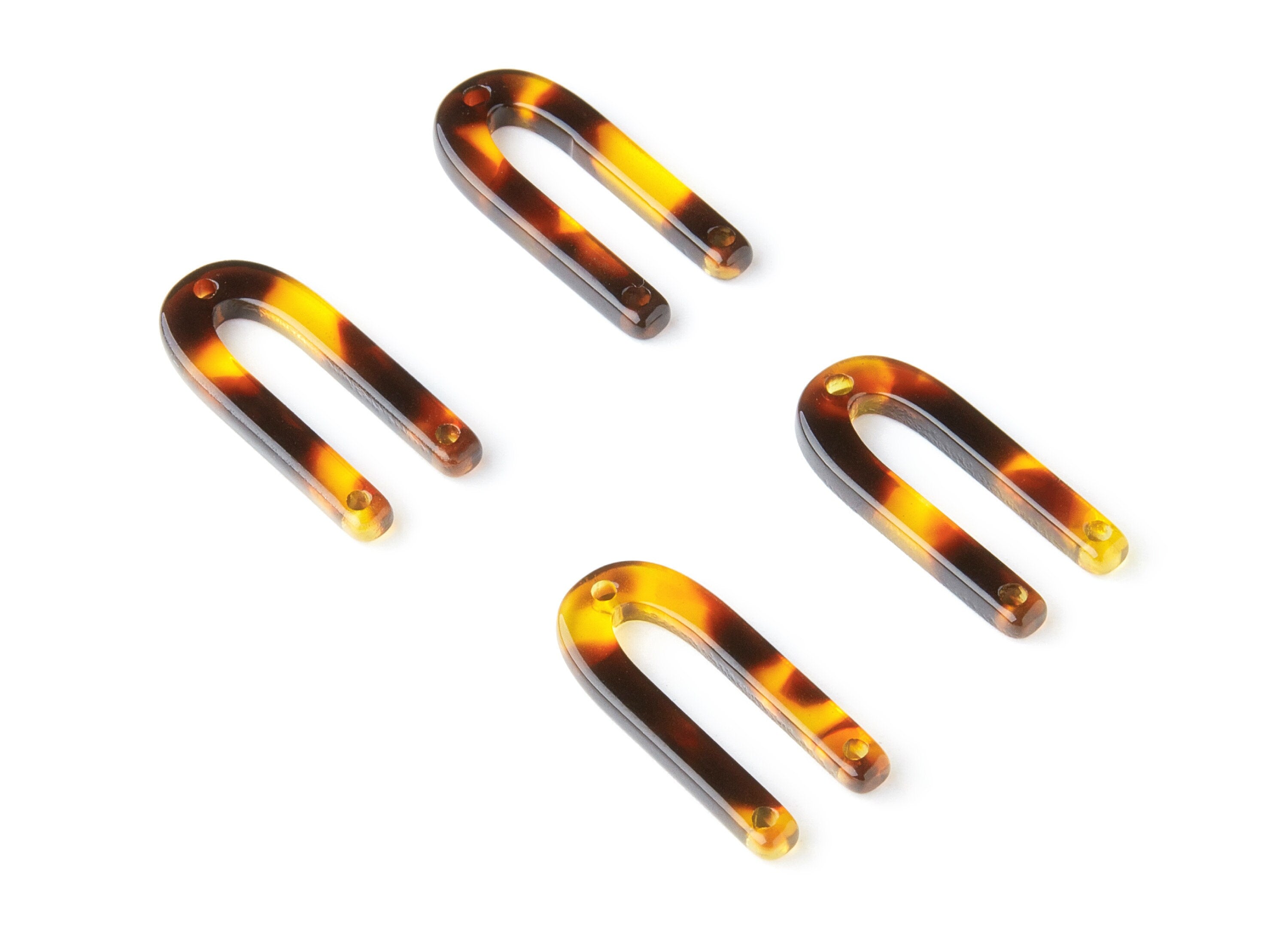 Acetate Acrylic Charms - 3 Holes - Tortoise Shell Earrings - U Pendant - Jewelry Supplies - Color Code: A05 - 25.65x11.6x2.54mm - AC1377C - DOMEDBAZAAR