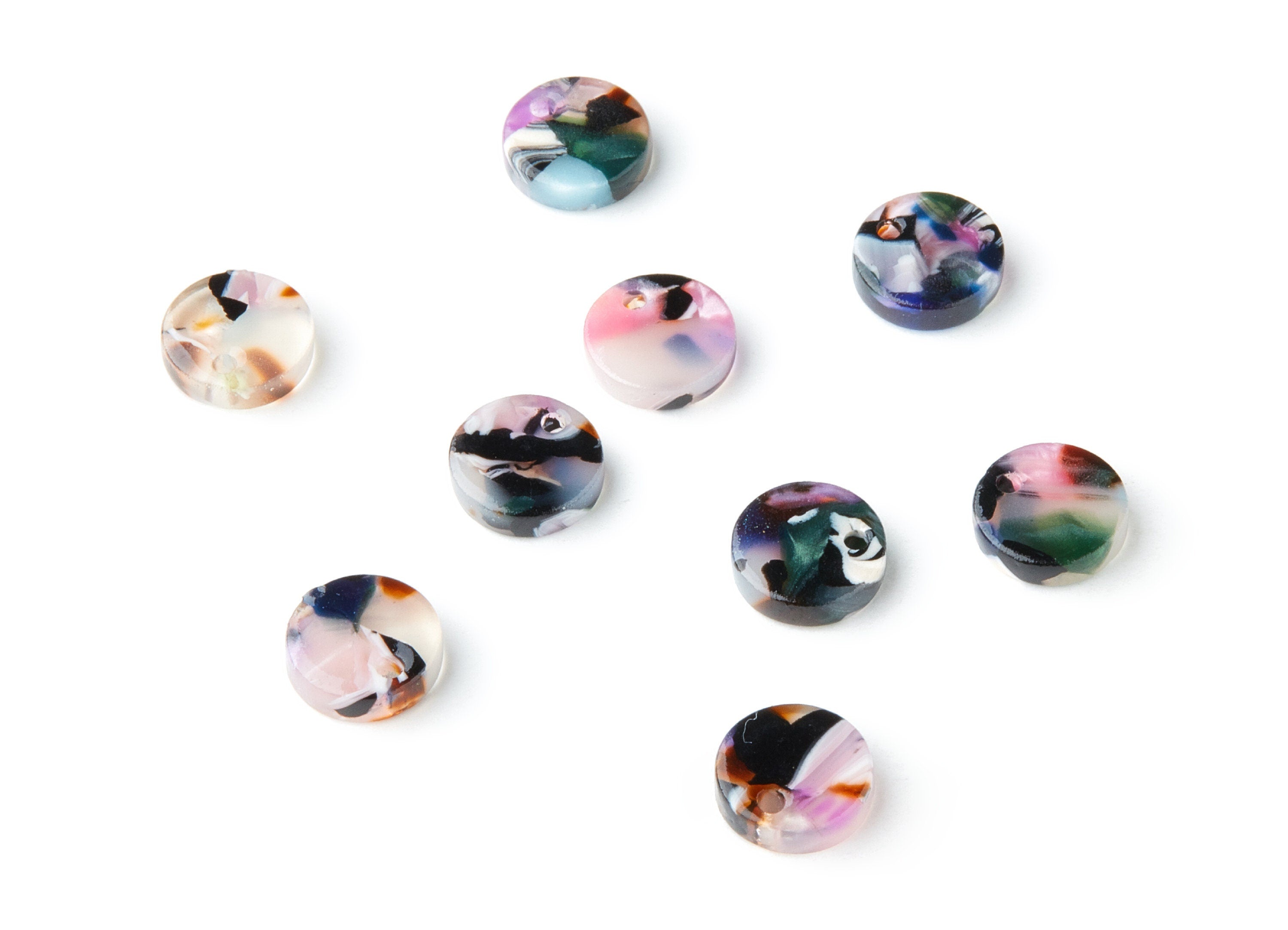Acetate Round Earring Charms - Round Pendant - 1 Hole - Earring Findings - Jewelry Supplies - Color Code:A11 - 9x9x2.55mm - AC1151X - DOMEDBAZAAR