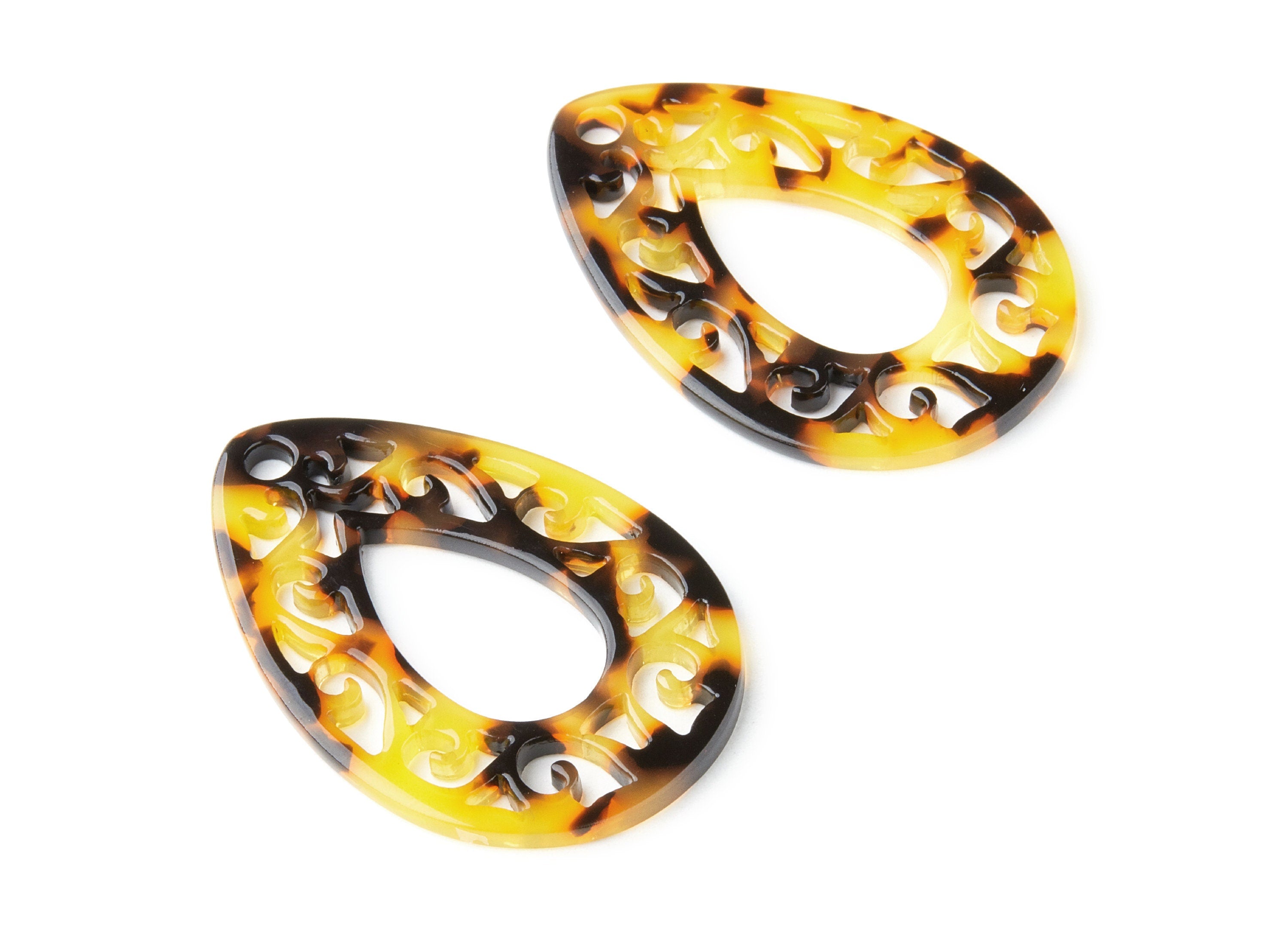 Acetate Acrylic Charms - Acetate Tortoise Shell Charm - Teardrop Pendant - 1 Hole - Color Code:A05 - 49.43x34.76x2.5mm - AC1320A - DOMEDBAZAAR