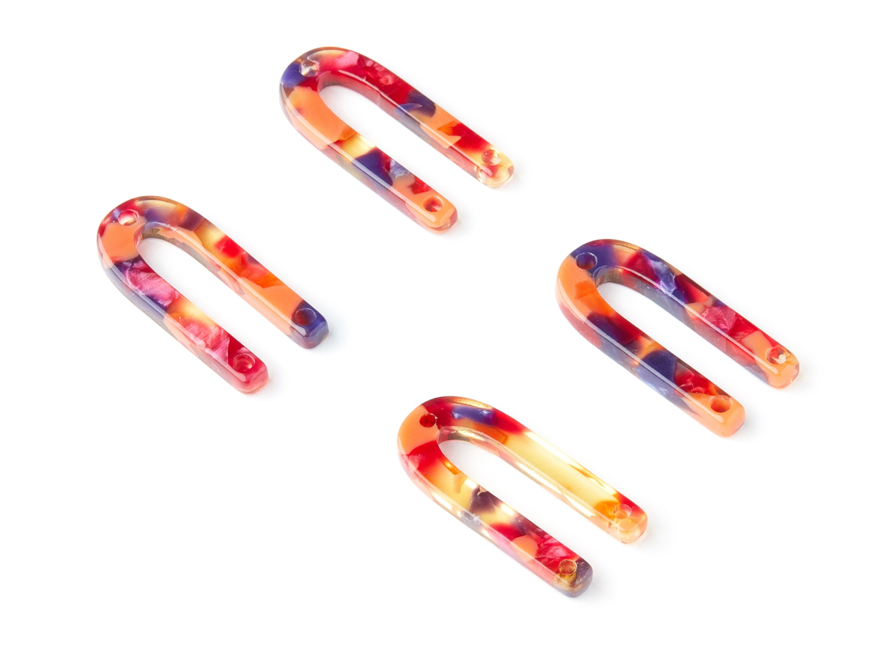 Acetate U Earring Charms - Acrylic U Pendant - 3 Holes - Earring Findings - Jewelry Supplies - Color Code: A44 - 25.65x11.6x2.54mm - AC1377T - DOMEDBAZAAR