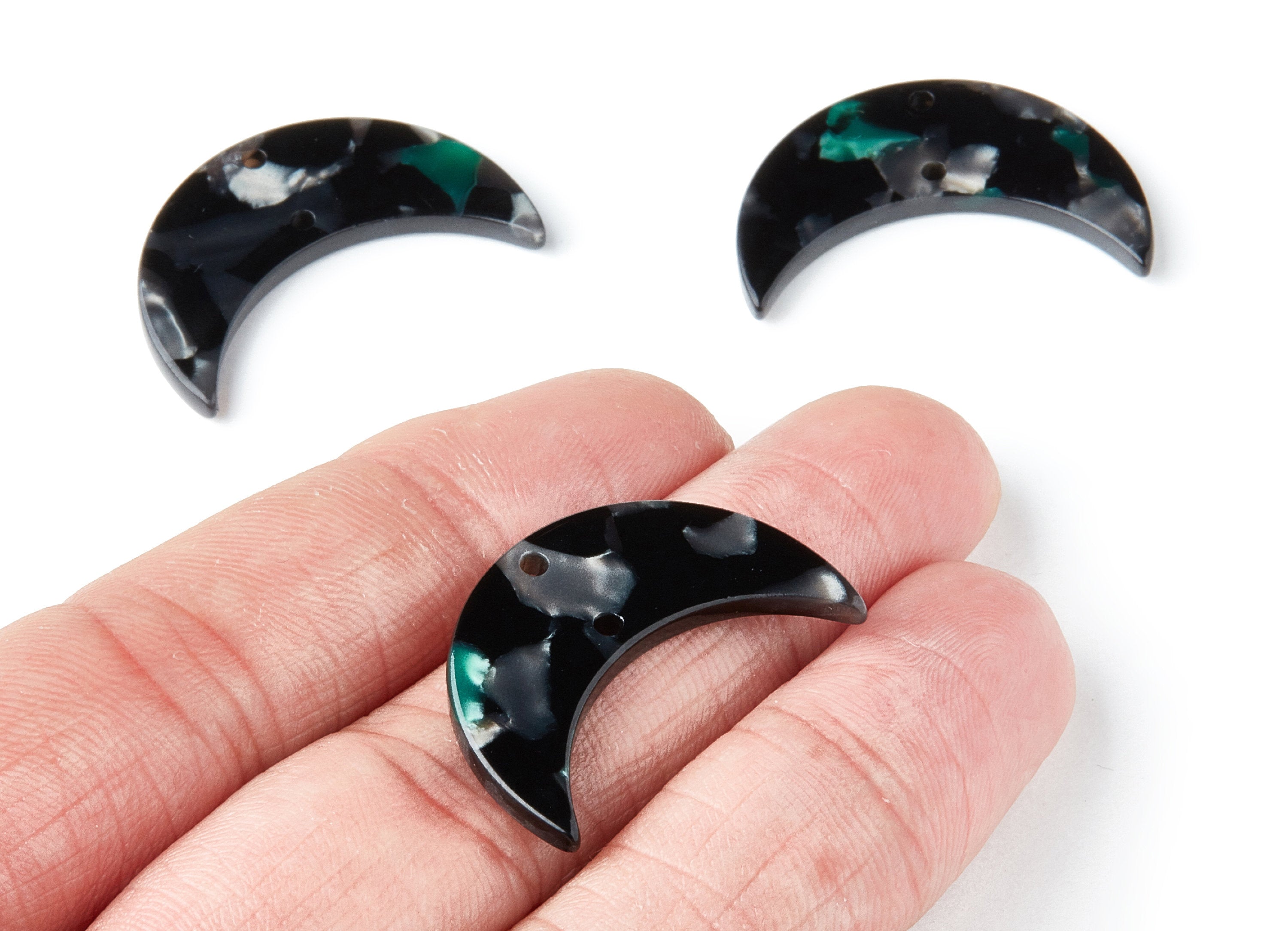 Acetate Moon Connector - Two Holes - Moon Earring and Pendant - Jewellery Supplies - Color Code: A49 - 29.8x19.24x2.77mm - AC1110SS - DOMEDBAZAAR