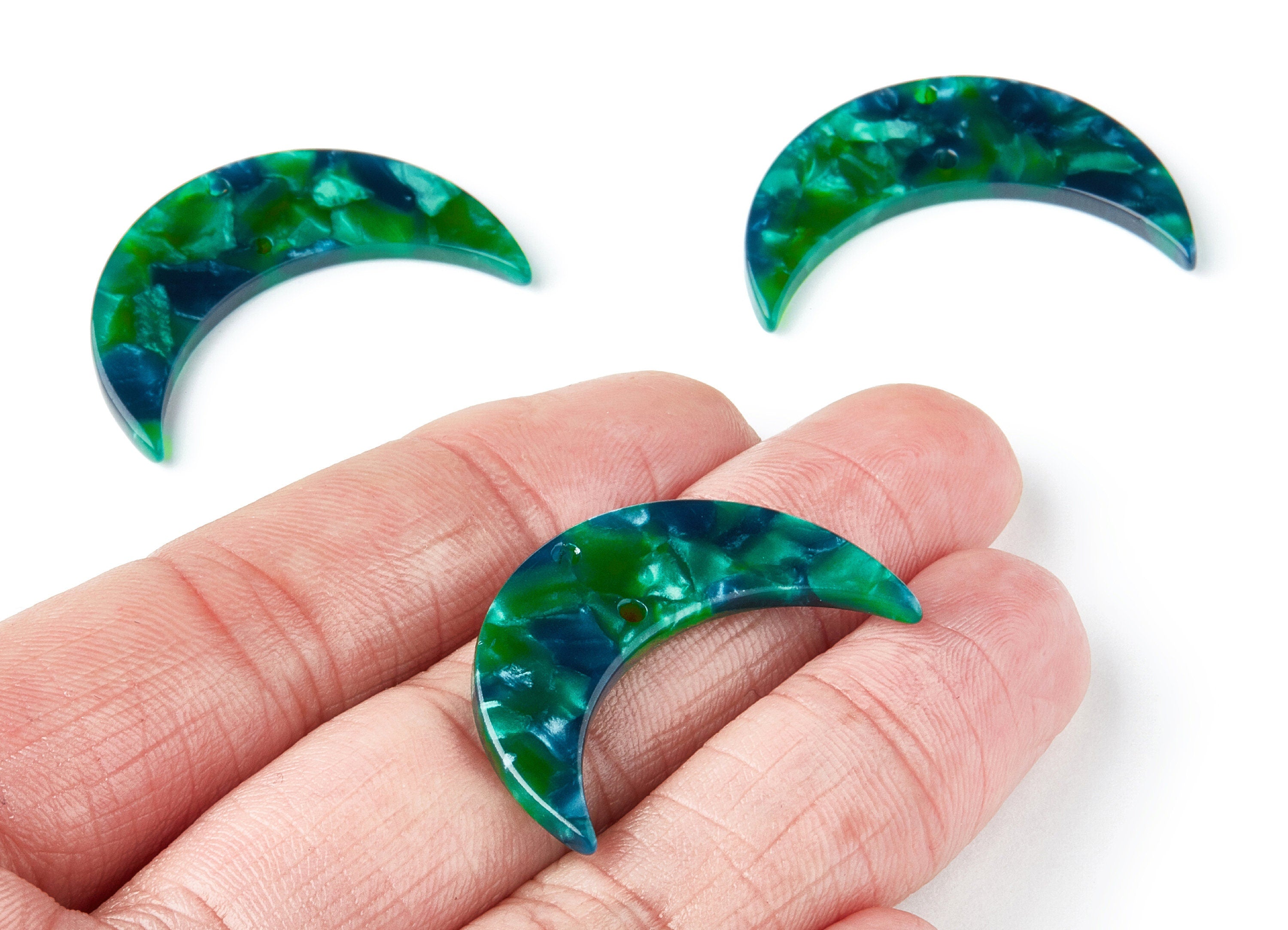Acetate Moon Earring Charms - Moon Pendant With 2 Holes - Earring Findings - Jewelry Supplies - Color Code: A13 - 34.7x21.66x2.9mm - AC1366C - DOMEDBAZAAR