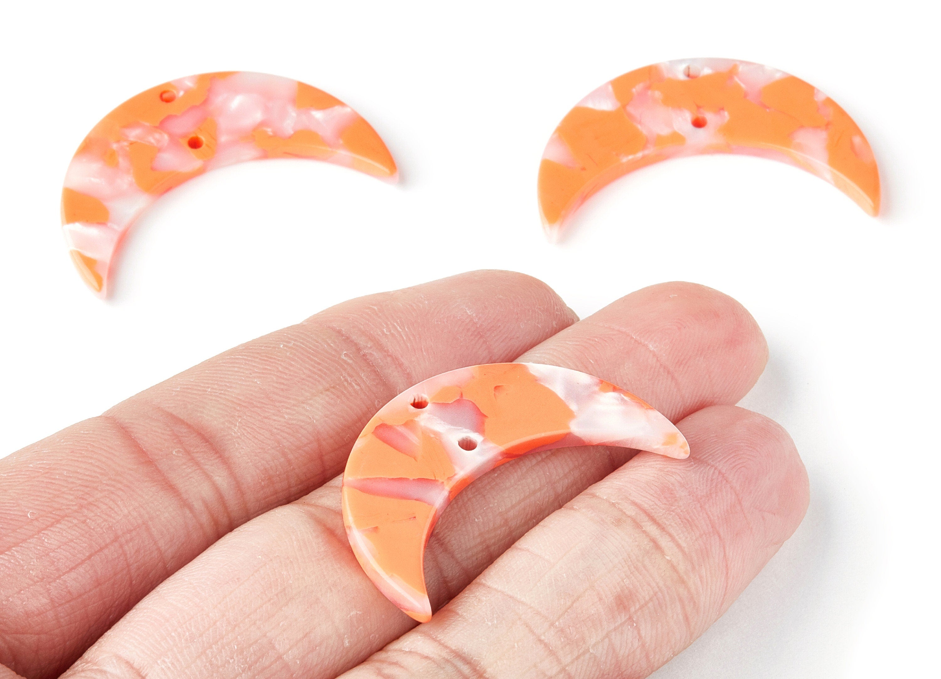 Acetate Moon Earring Charms - Moon Pendant With 2 Holes - Earring Findings - Jewelry Supplies - Color Code: A39 - 34.7x21.66x2.9mm - AC1366J - DOMEDBAZAAR