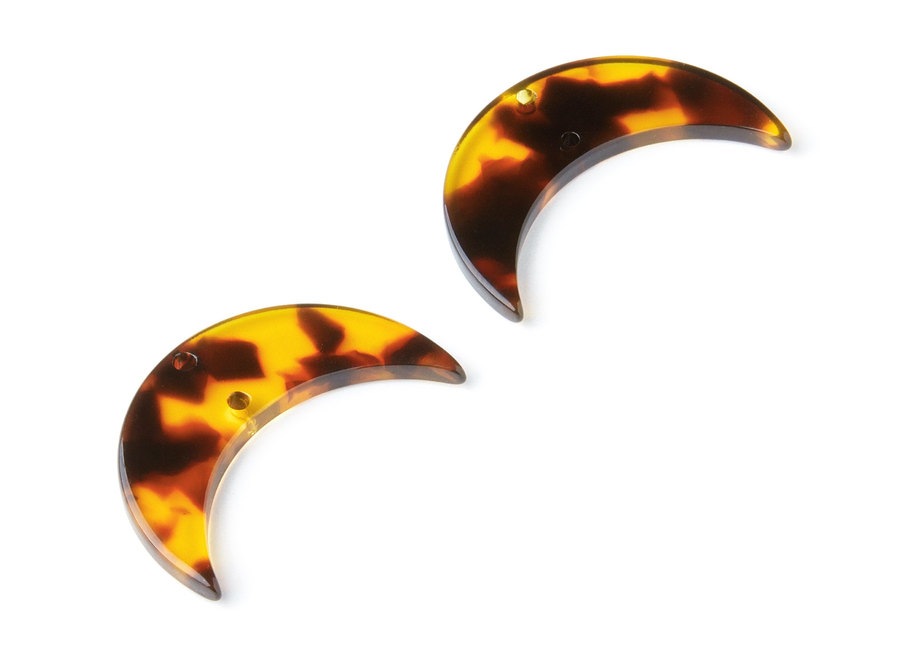 Acetate Acrylic Earring Charms - Tortoise Shell Earrings - Moon Shaped With 2 Holes - Color Code: A05 - 34.71x21.66x2.87mm - AC1366N - DOMEDBAZAAR