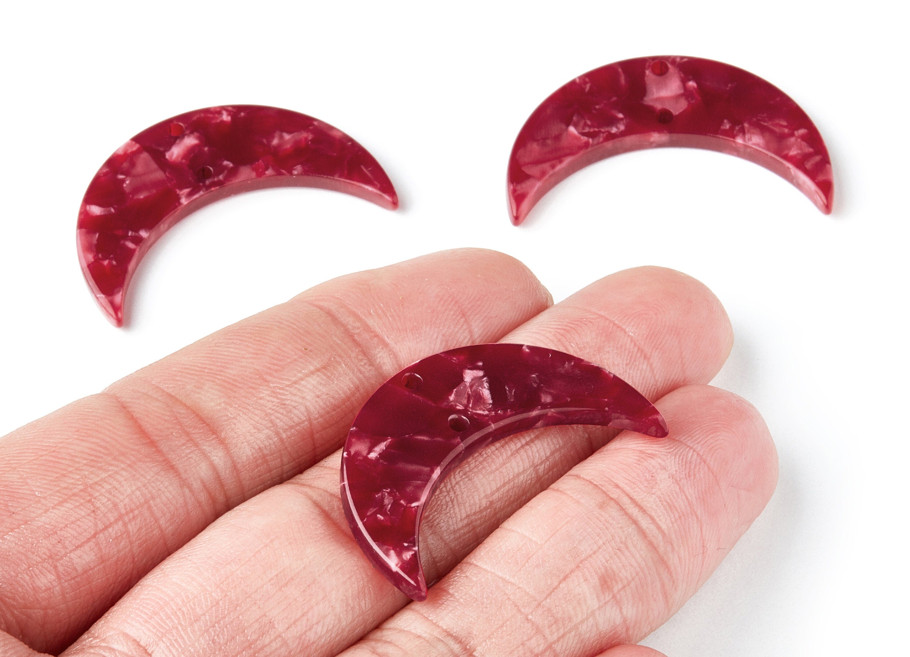 Acetate Moon Earring Charms - Moon Pendant With 2 Holes - Earring Findings - Jewelry Supplies - Color Code: A47 - 34.7x21.66x2.9mm - AC1366R - DOMEDBAZAAR